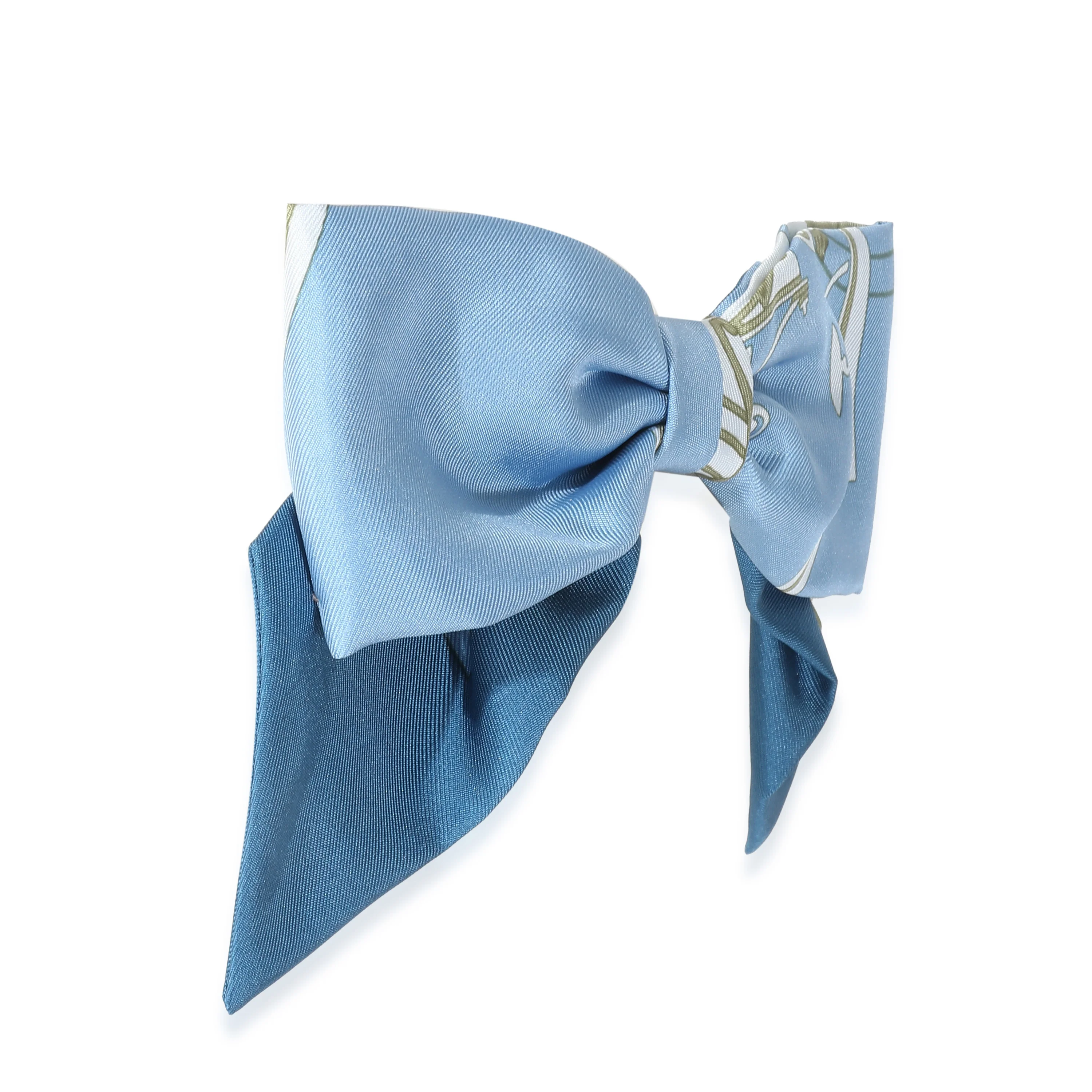Hermès Silk Bleu Cyclades Ex-Libris Grenelle Hair Clip - Image 3