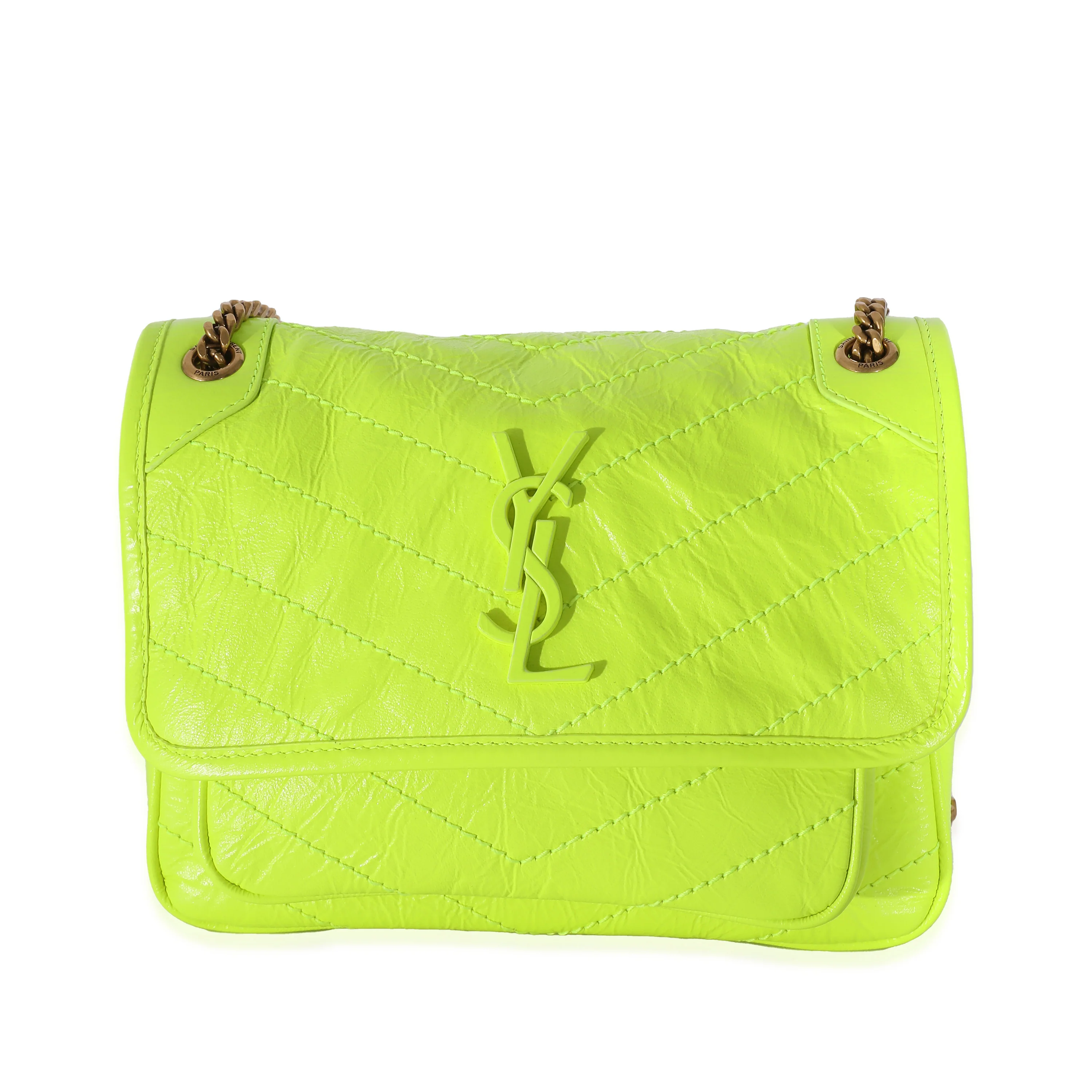 Saint Laurent Yellow Matelassé Crinkled Lambskin Baby Niki Bag