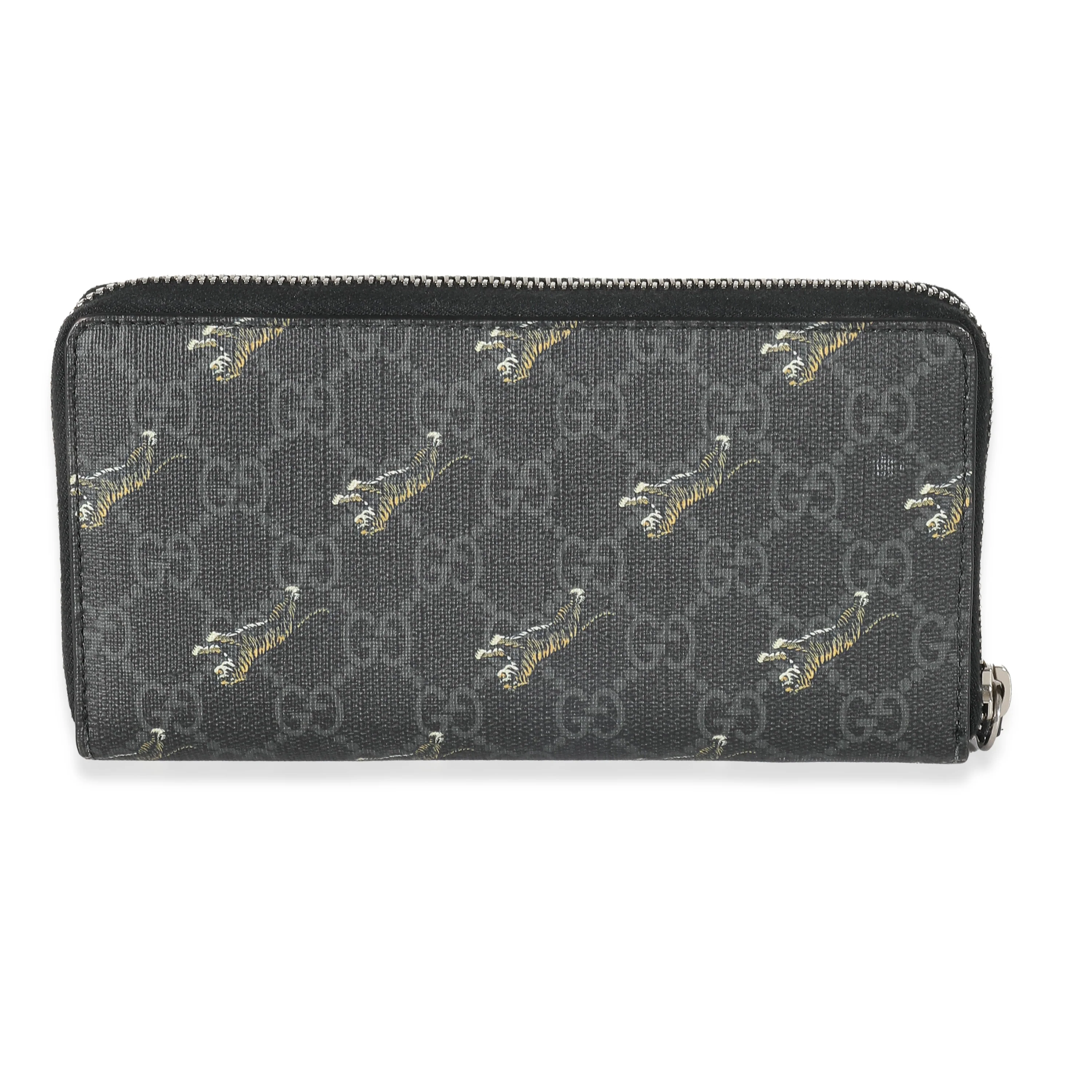 Gucci Black GG Supreme Canvas Tiger Zip Around Wallet - Image 5