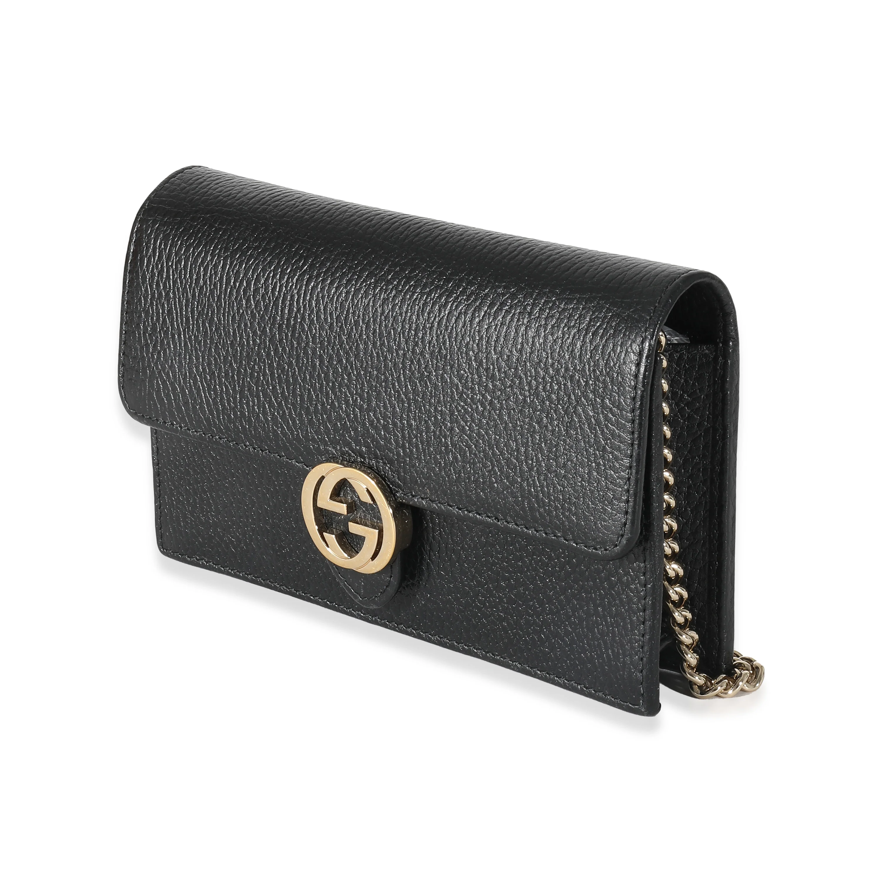 Gucci Black Dollar Calfskin Interlocking G Chain Wallet - Image 2