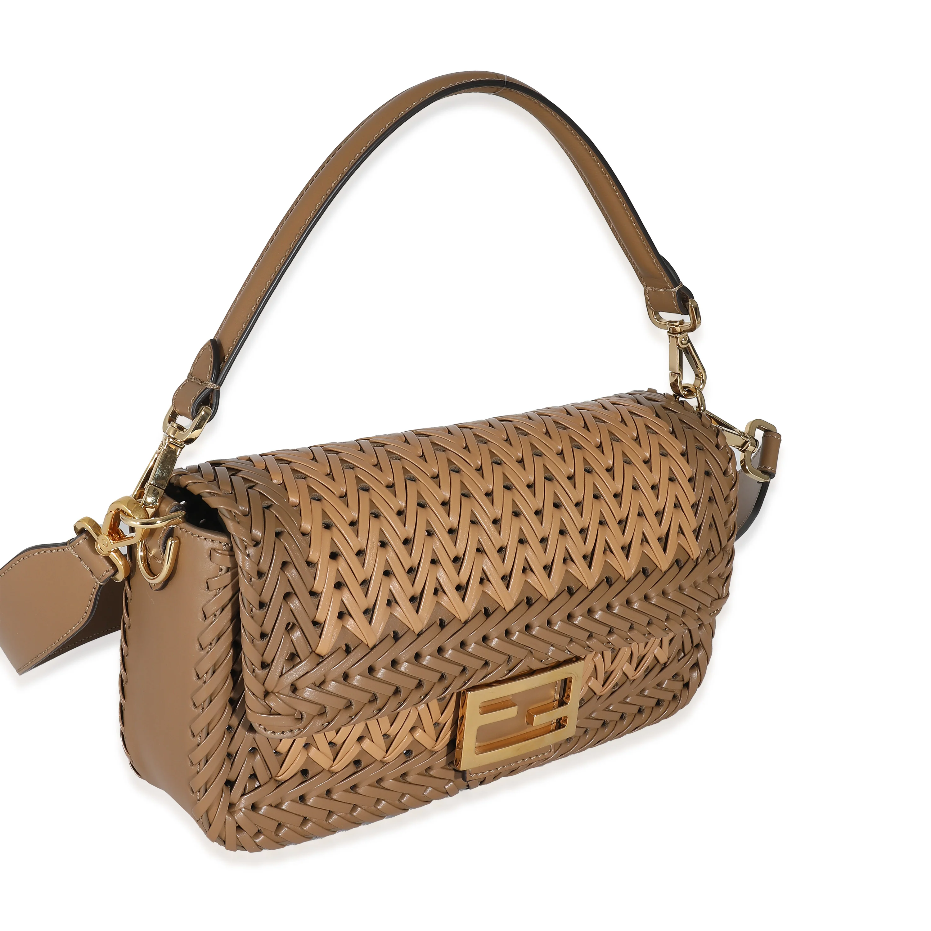 Fendi Sand and Brown Leather Interlaced Baguette - Image 3