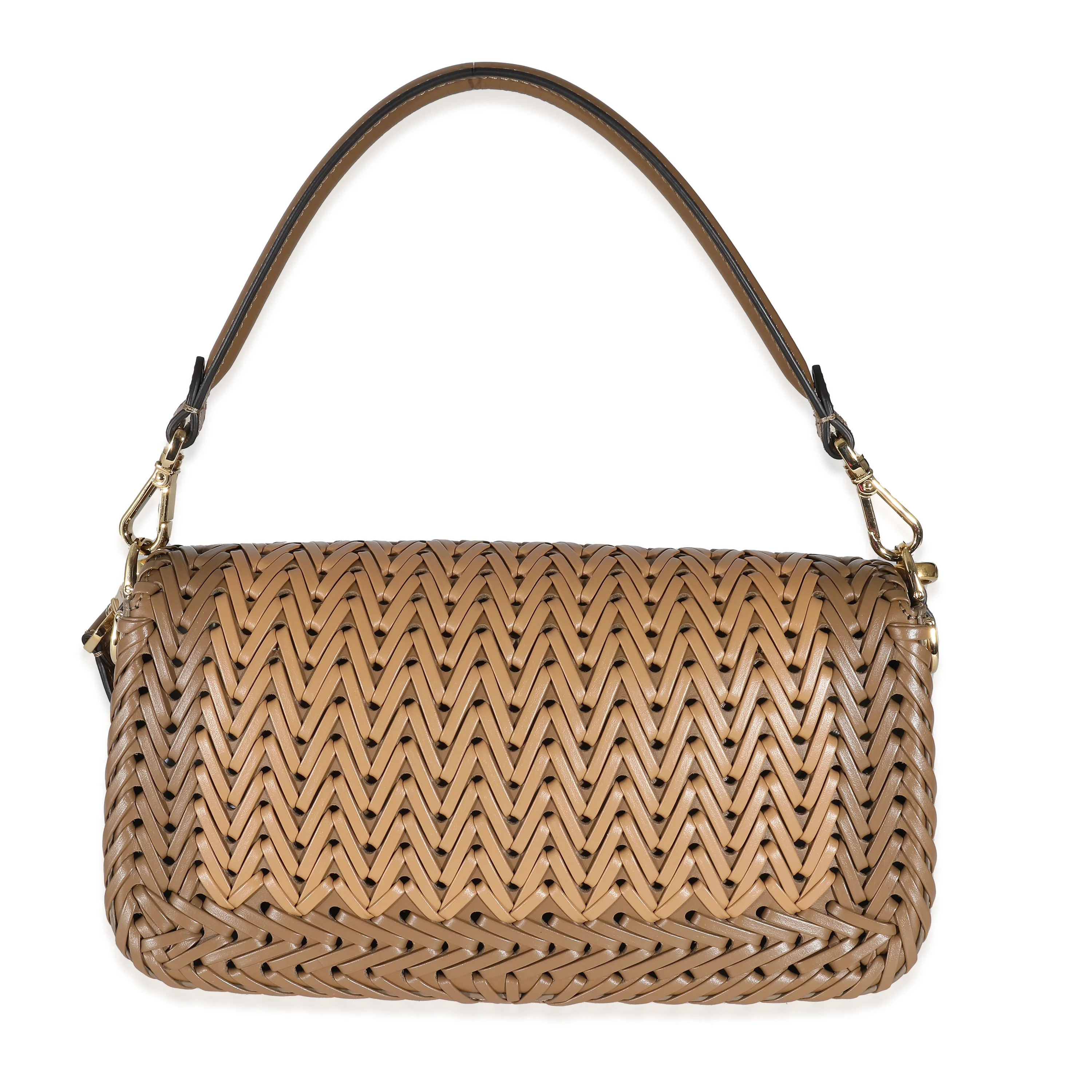 Fendi Sand and Brown Leather Interlaced Baguette - Image 5