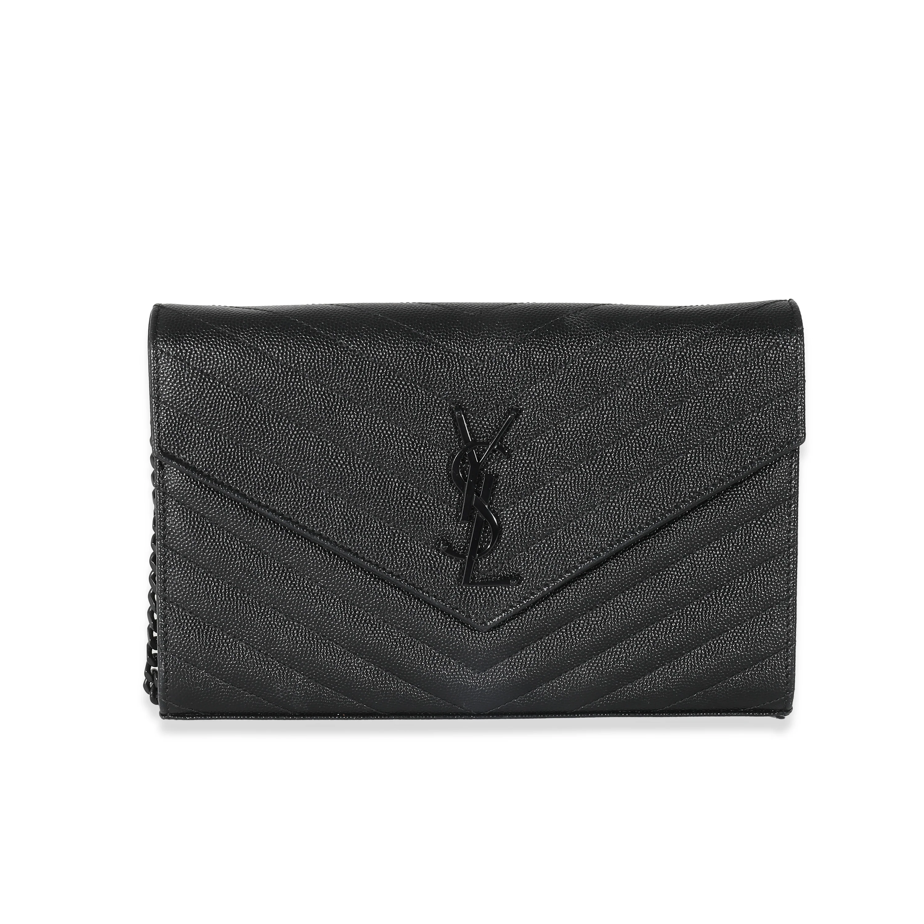 Saint Laurent Black Grain De Poudre Casandra Chain Wallet