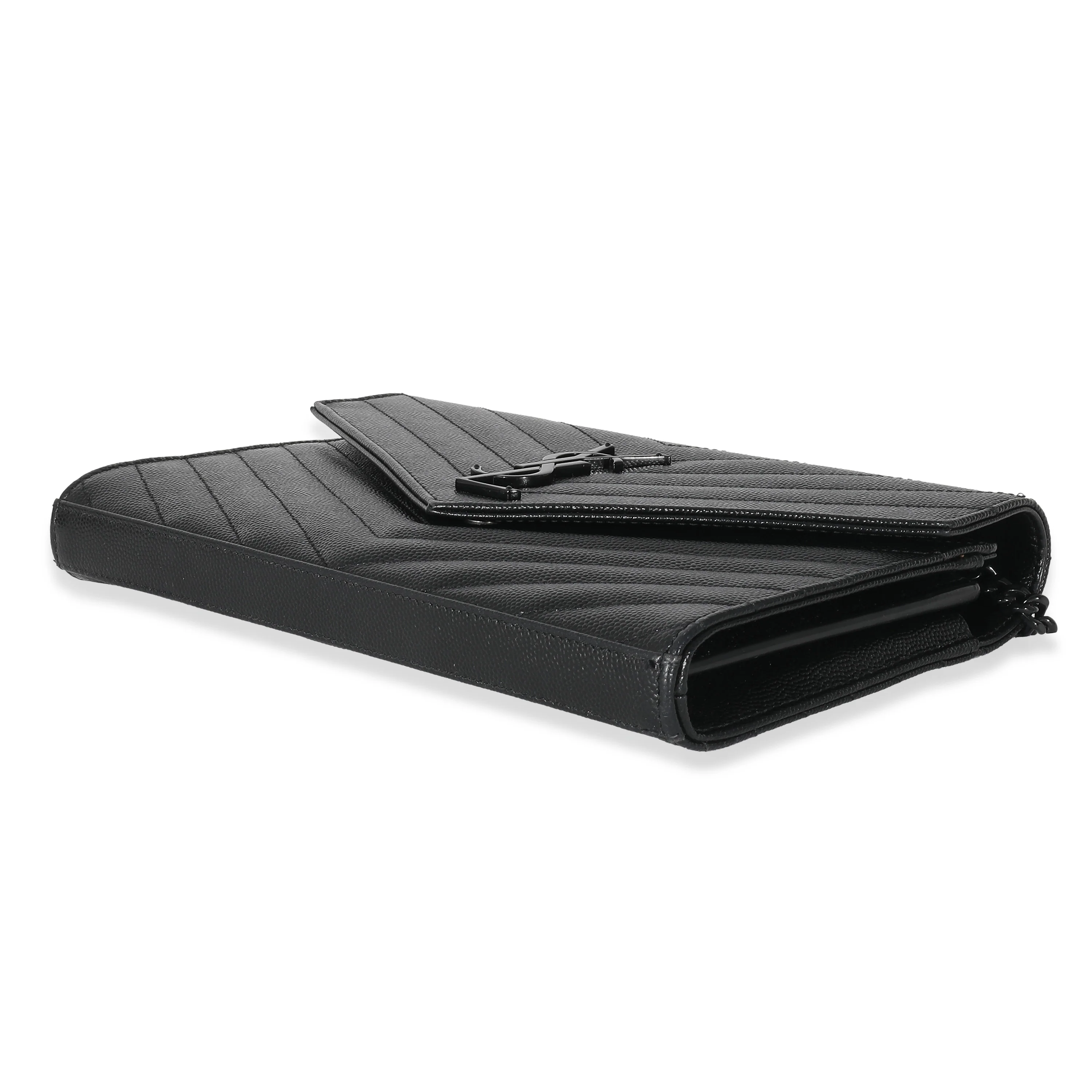 Saint Laurent Black Grain De Poudre Casandra Chain Wallet - Image 6
