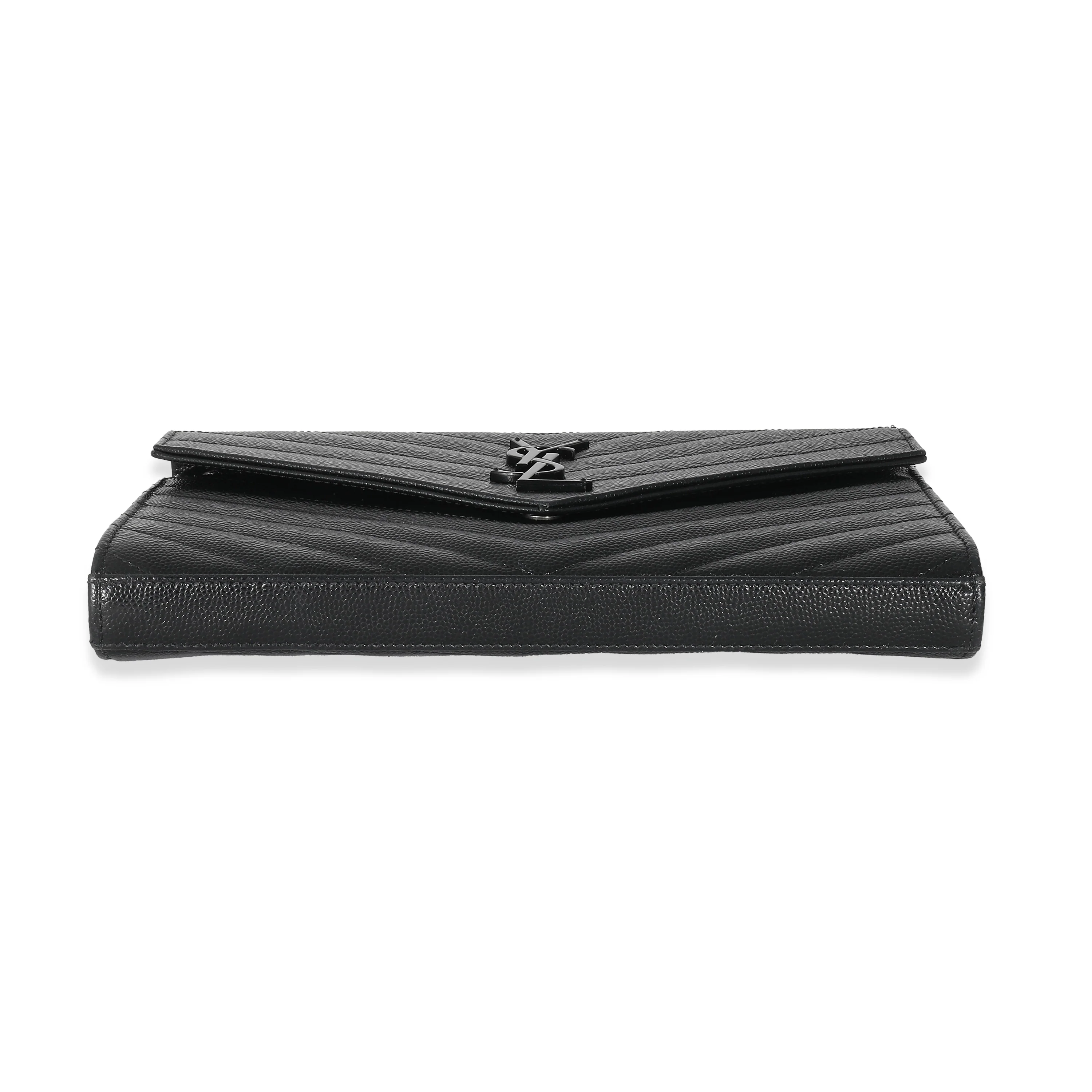 Saint Laurent Black Grain De Poudre Casandra Chain Wallet - Image 7