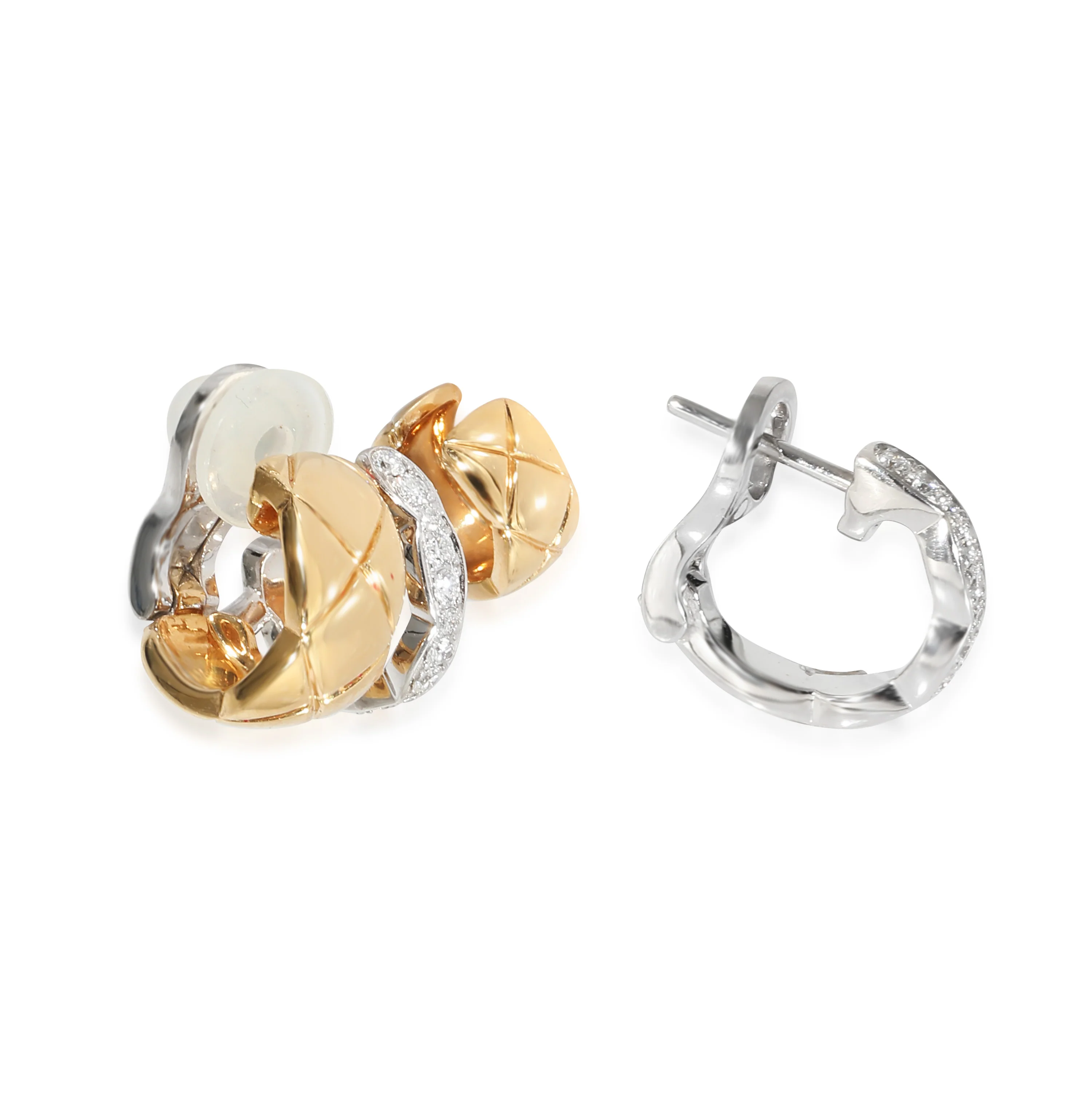 Chanel Coco Crush Earrings, Quilted Motif, 18K White & Yellow Gold, Diamonds - Image 2