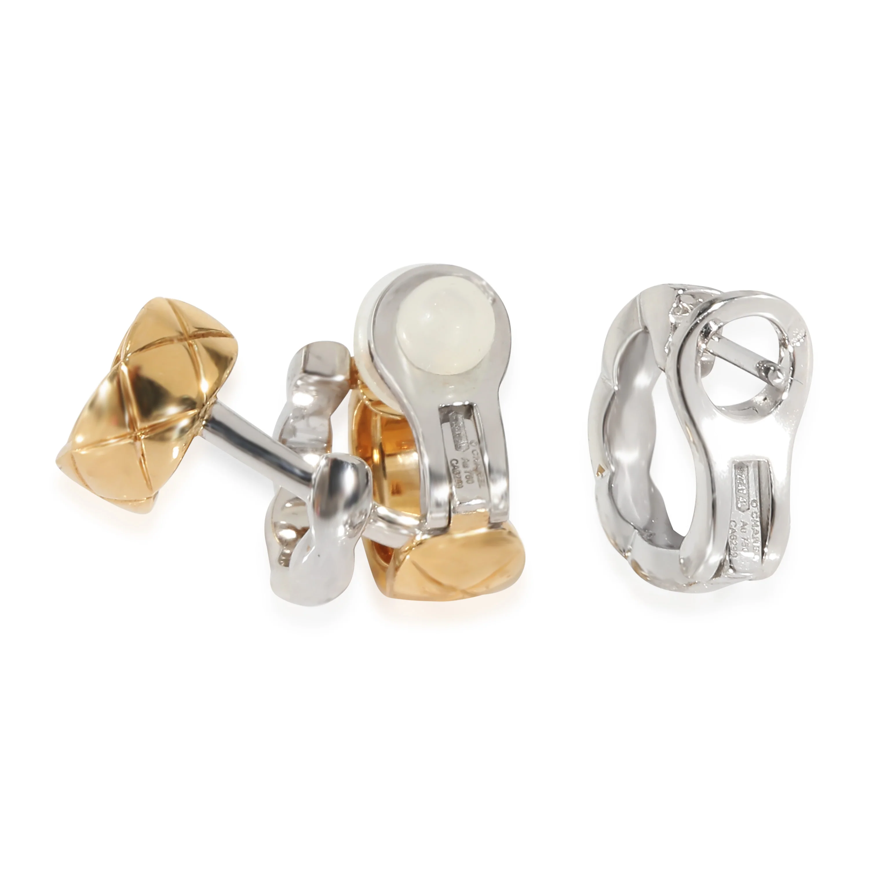 Chanel Coco Crush Earrings, Quilted Motif, 18K White & Yellow Gold, Diamonds - Image 3