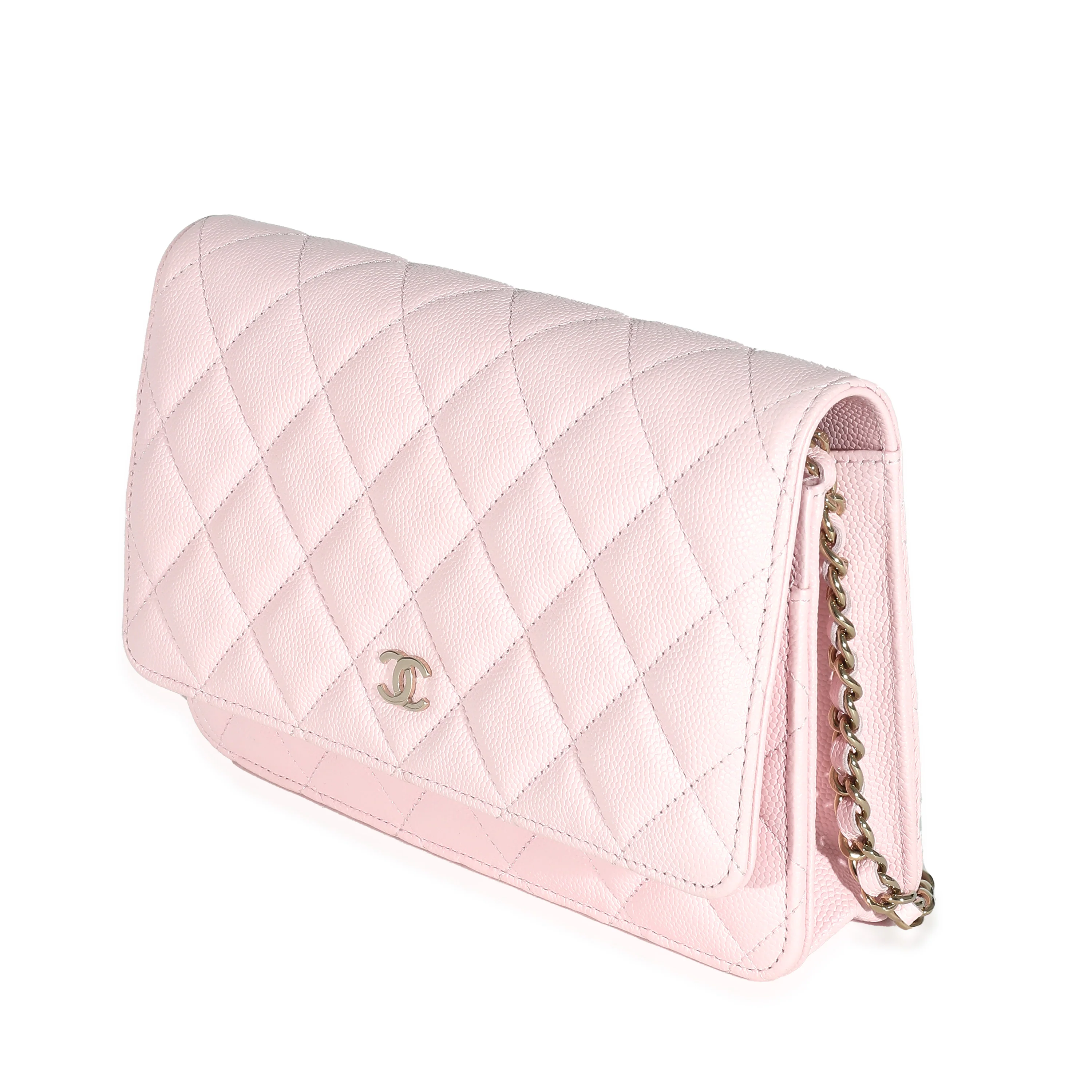 Chanel Pink Quilted Caviar Wallet On Chain - Image 2