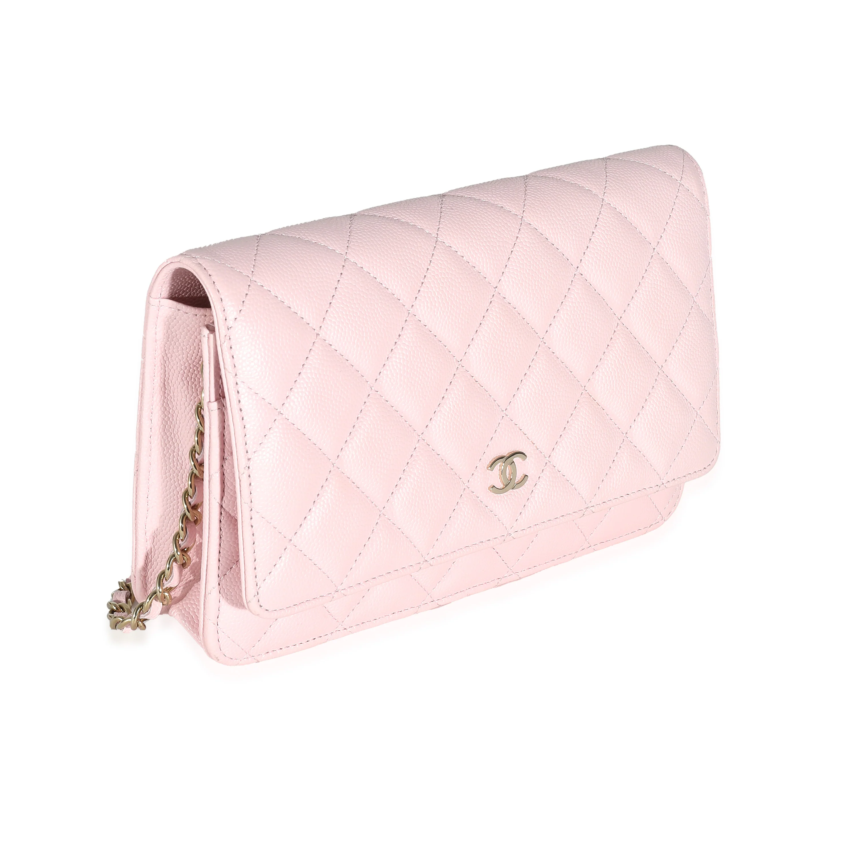 Chanel Pink Quilted Caviar Wallet On Chain - Image 3