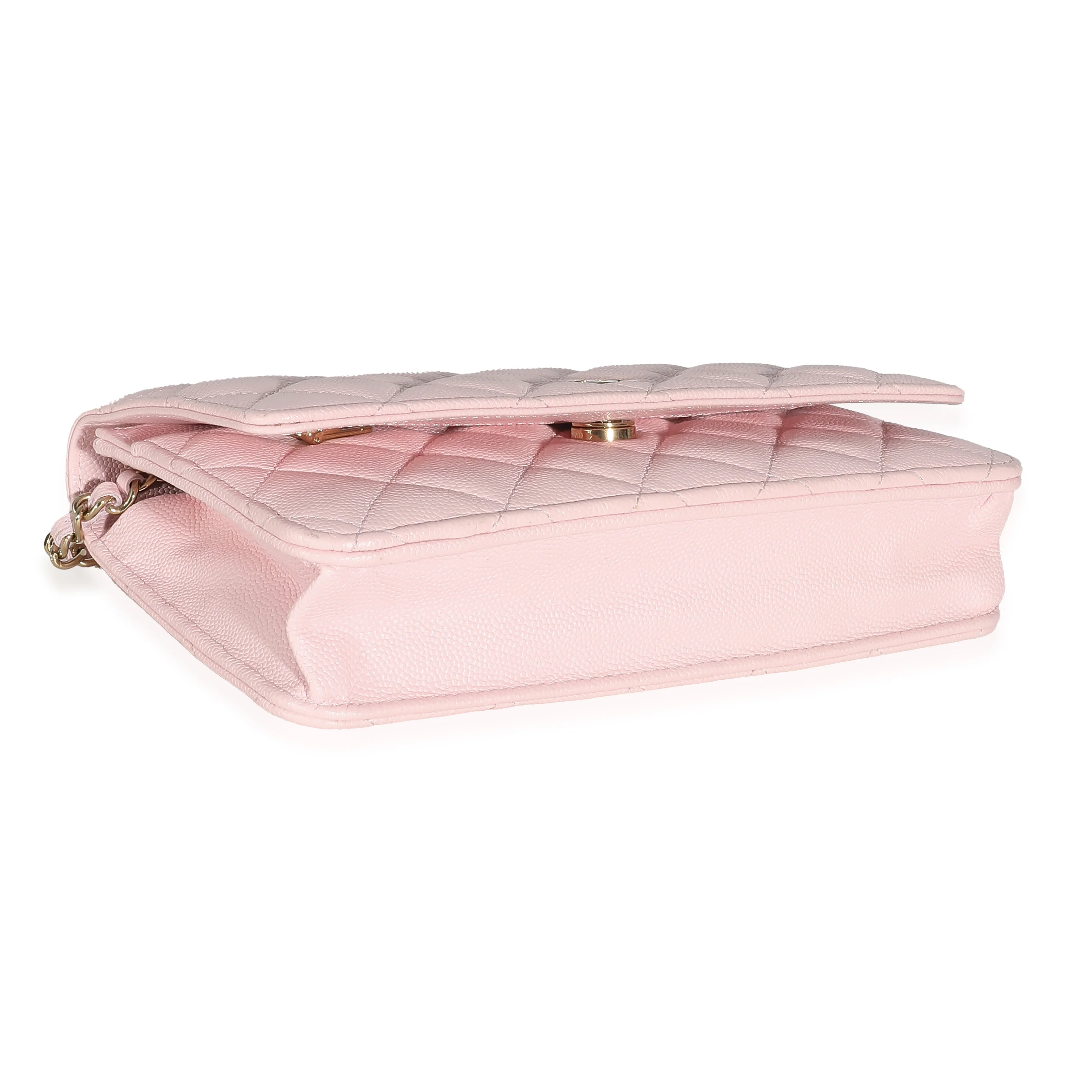 Chanel Pink Quilted Caviar Wallet On Chain - Image 4