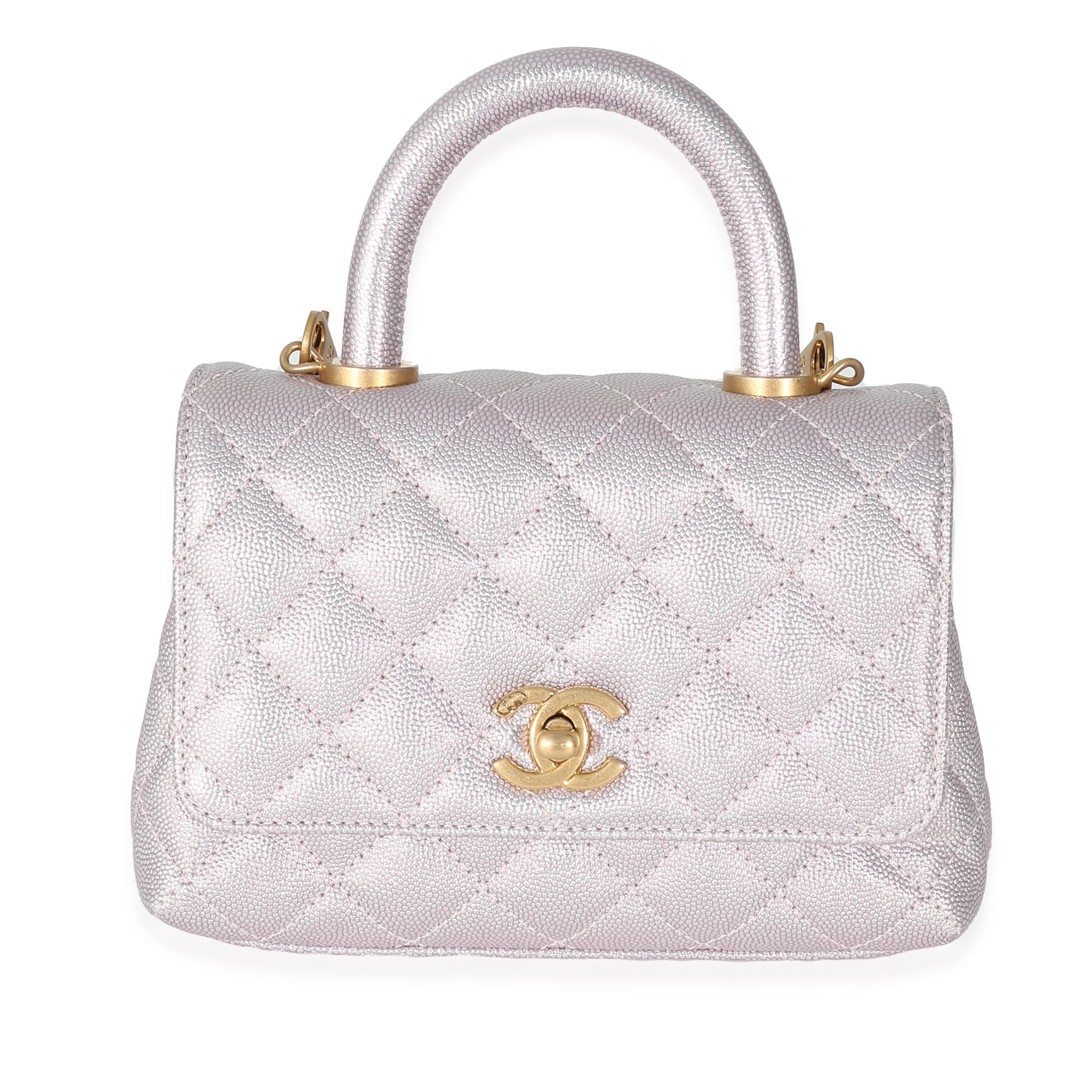 Chanel Metallic Purple Quilted Caviar Extra Mini Coco Top Handle