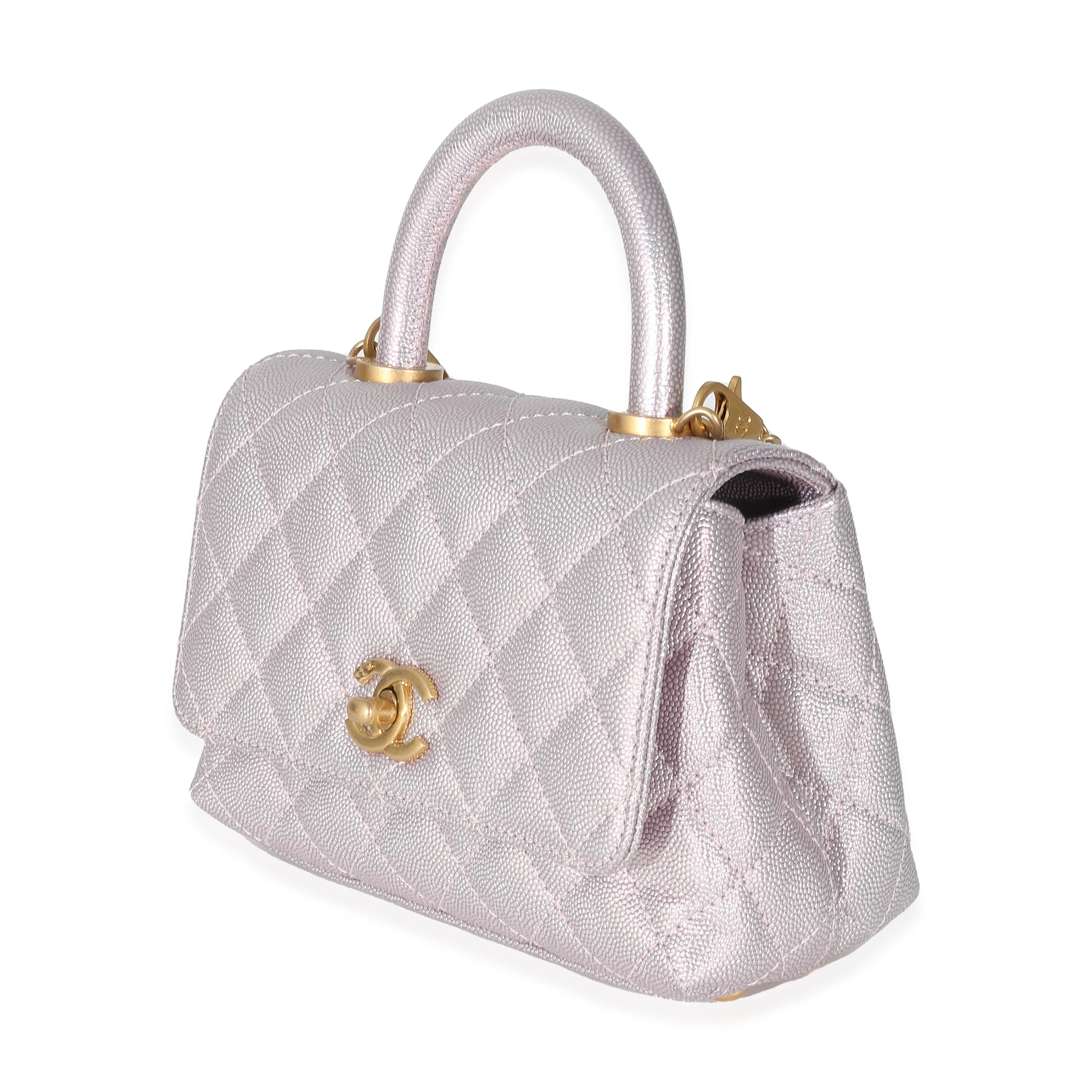 Chanel Metallic Purple Quilted Caviar Extra Mini Coco Top Handle - Image 2