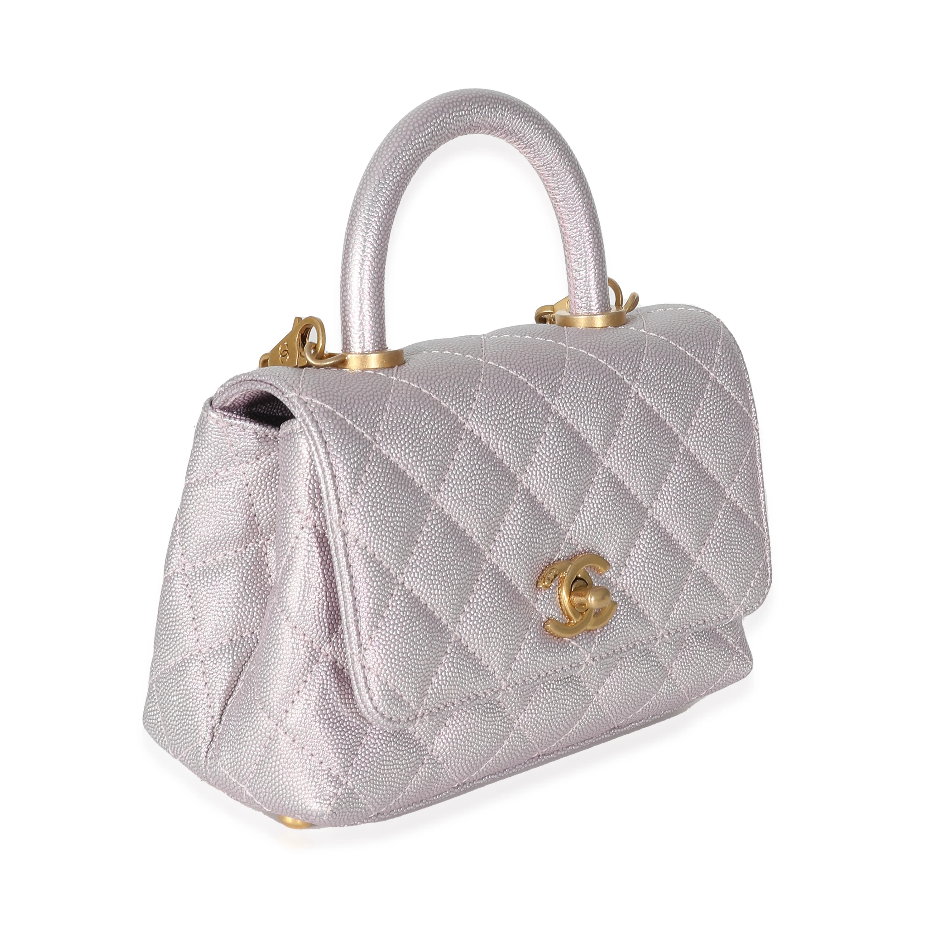Chanel Metallic Purple Quilted Caviar Extra Mini Coco Top Handle - Image 3