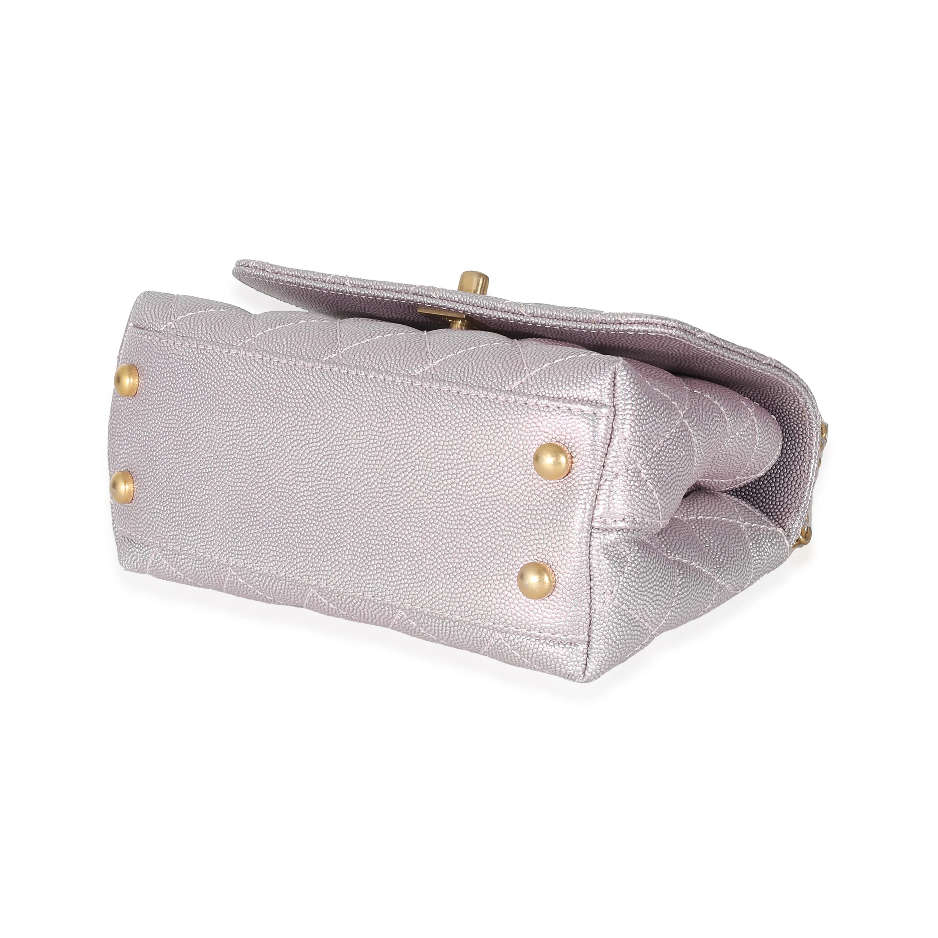 Chanel Metallic Purple Quilted Caviar Extra Mini Coco Top Handle - Image 6
