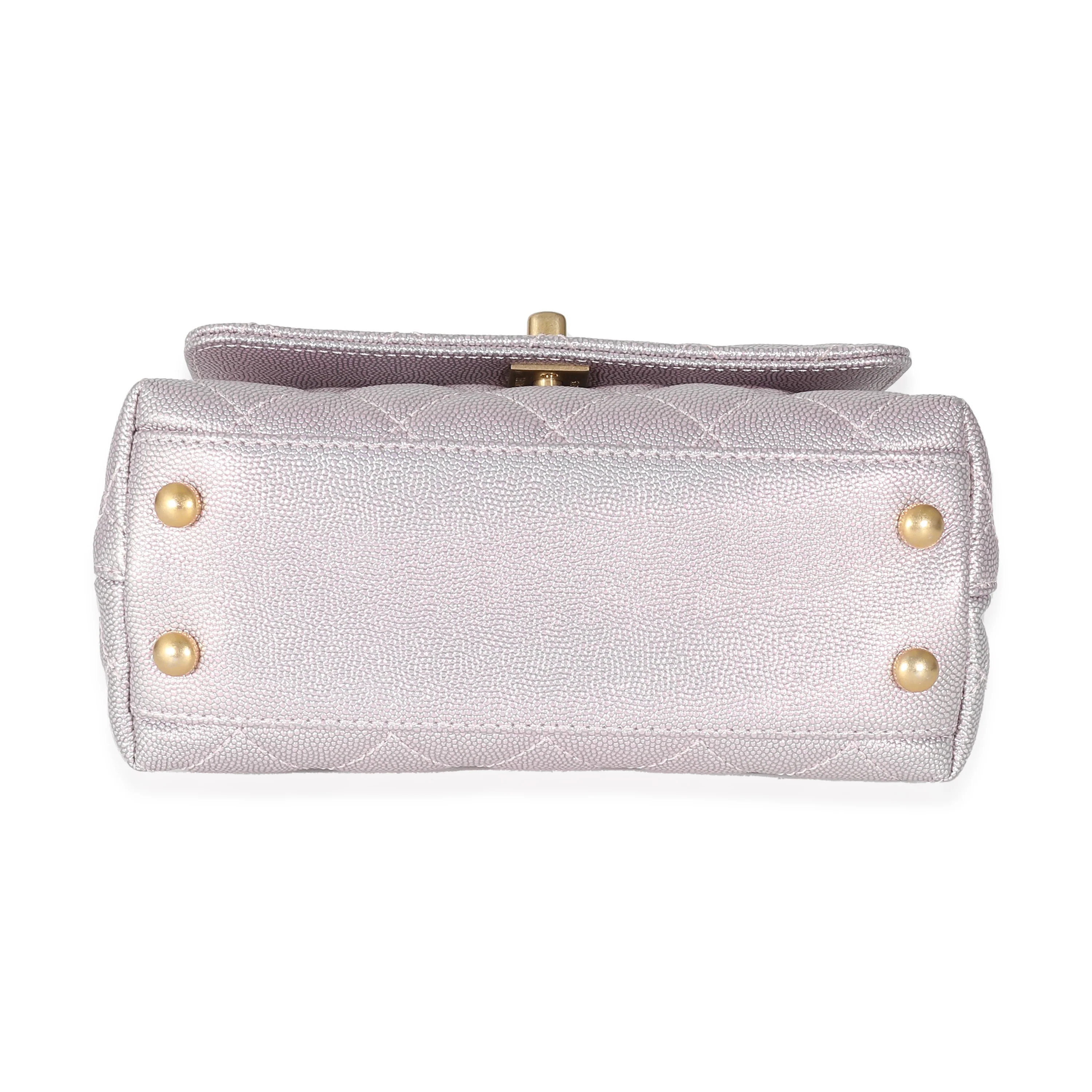 Chanel Metallic Purple Quilted Caviar Extra Mini Coco Top Handle - Image 7