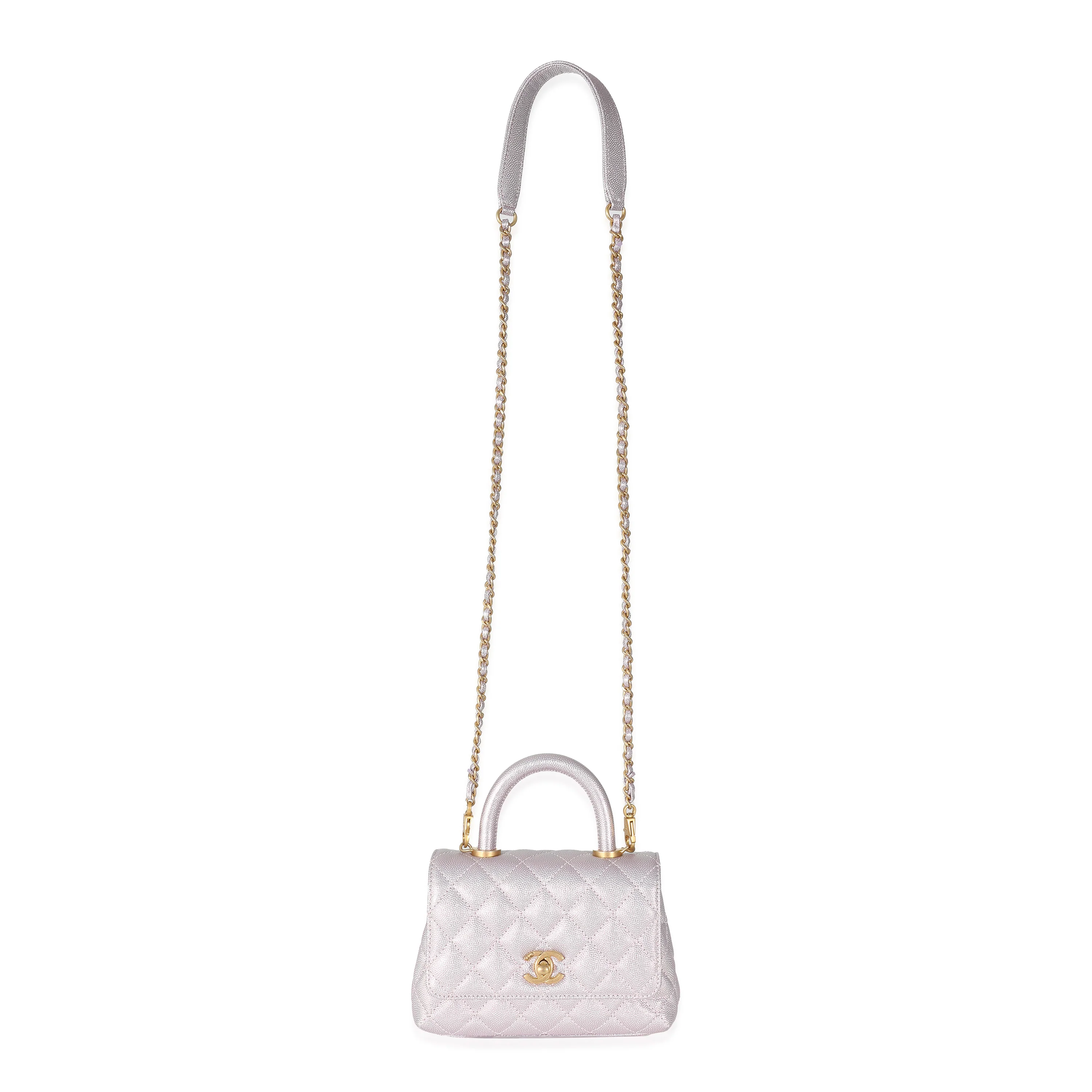 Chanel Metallic Purple Quilted Caviar Extra Mini Coco Top Handle - Image 8