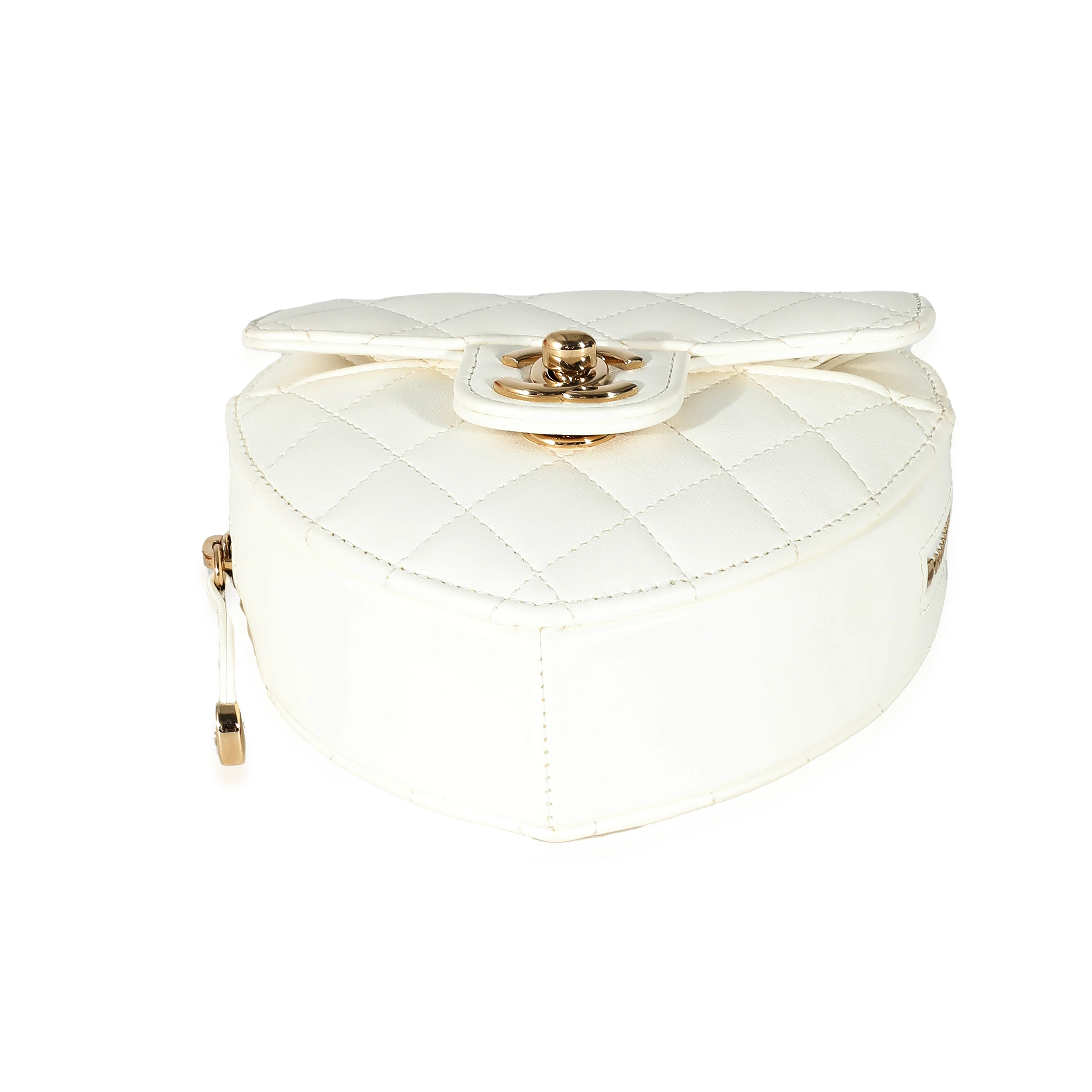 Chanel White Quilted Lambskin CC In Love Clutch with Chain - Image 4