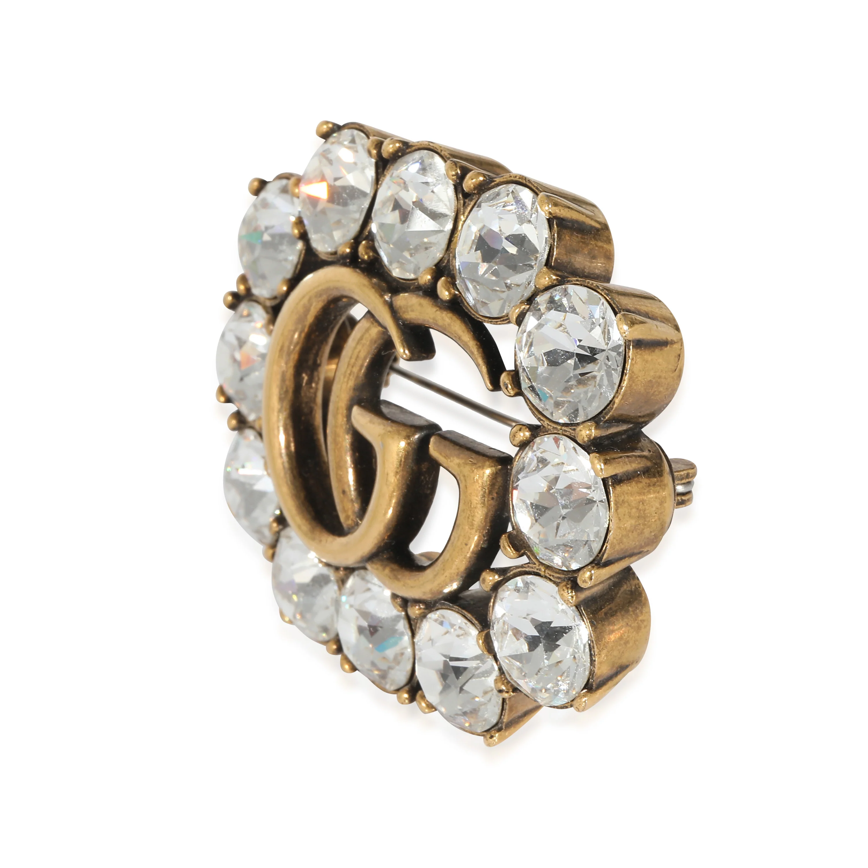 Gucci Running G Crystal Brass Toned Brooch - Image 2