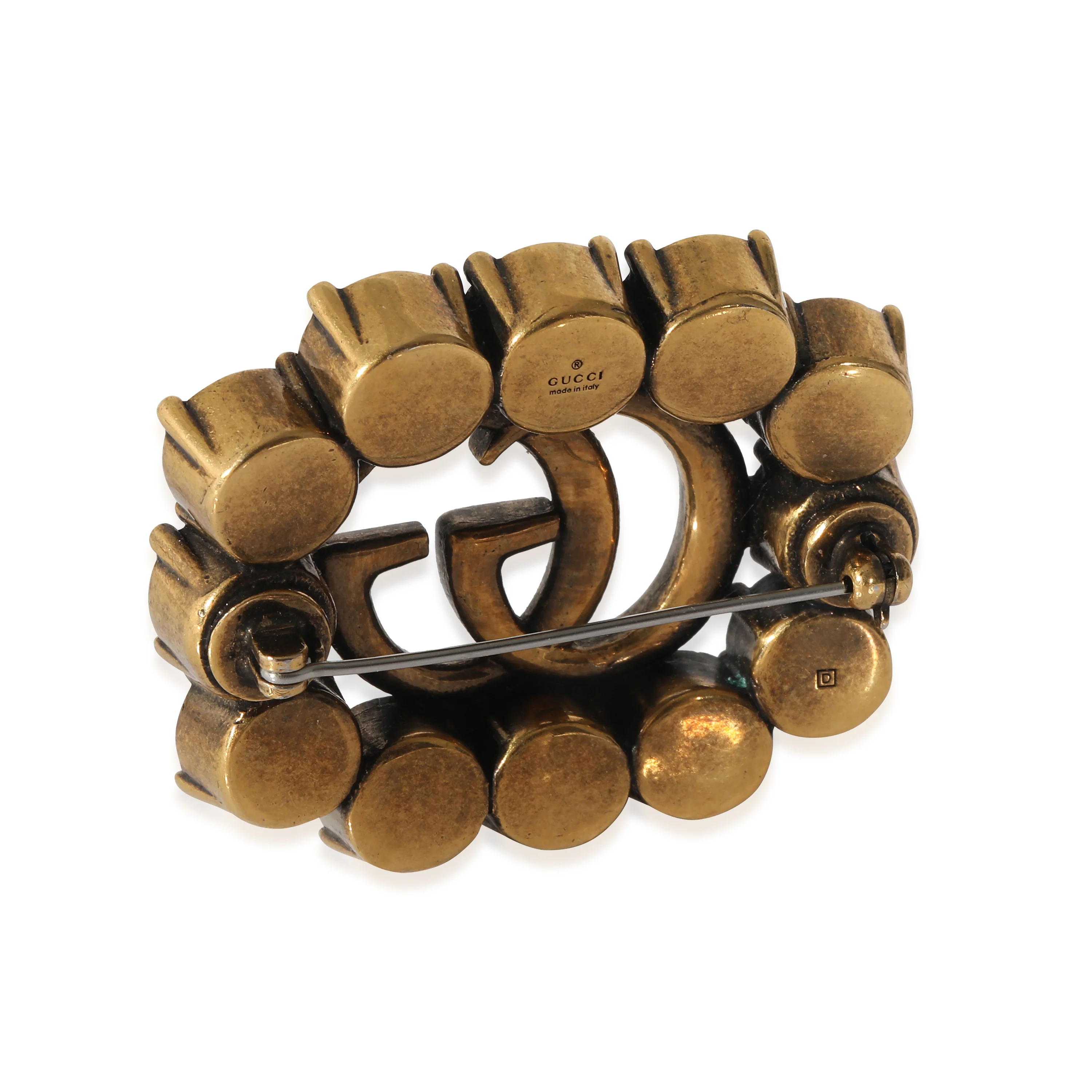 Gucci Running G Crystal Brass Toned Brooch - Image 3