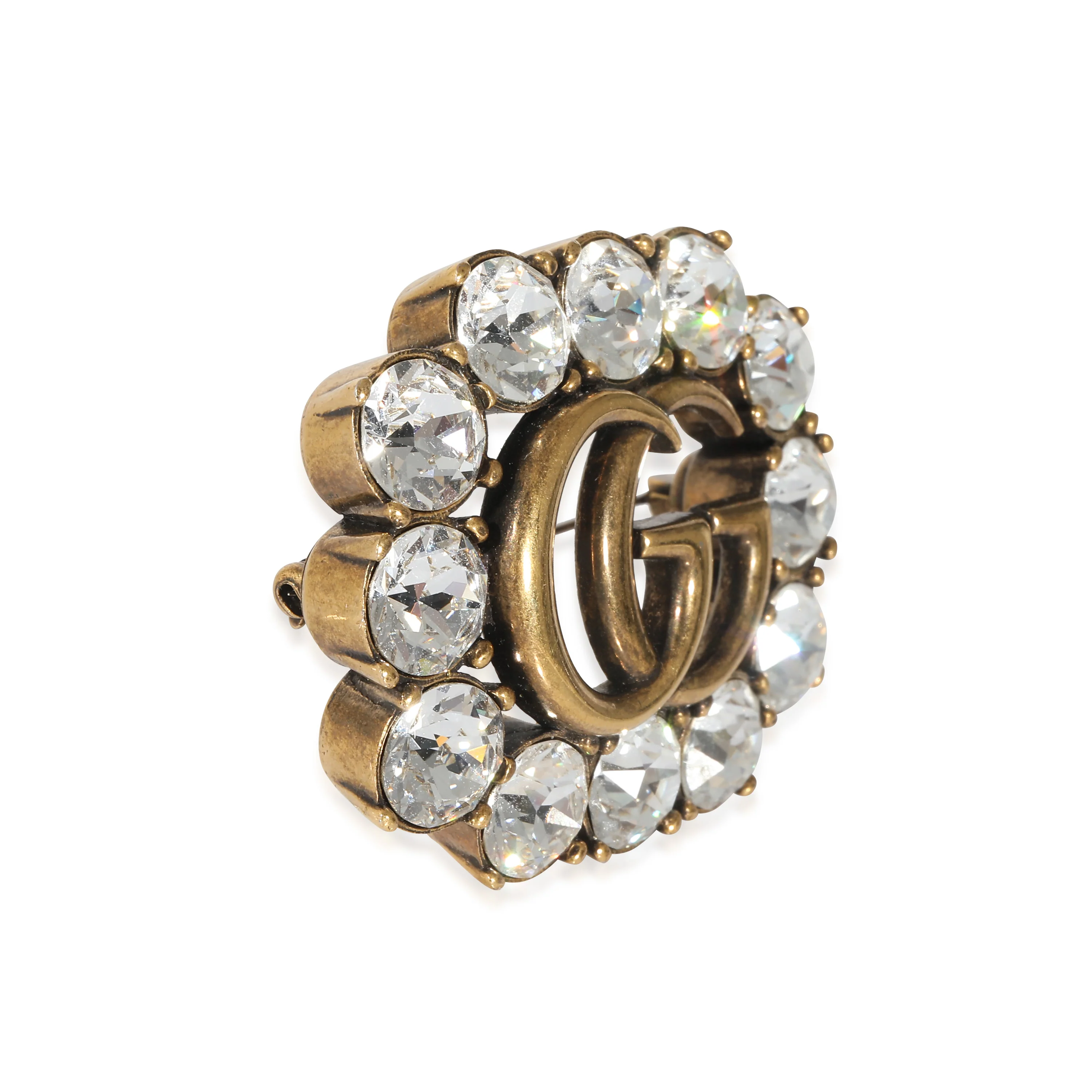 Gucci Running G Crystal Brass Toned Brooch - Image 4