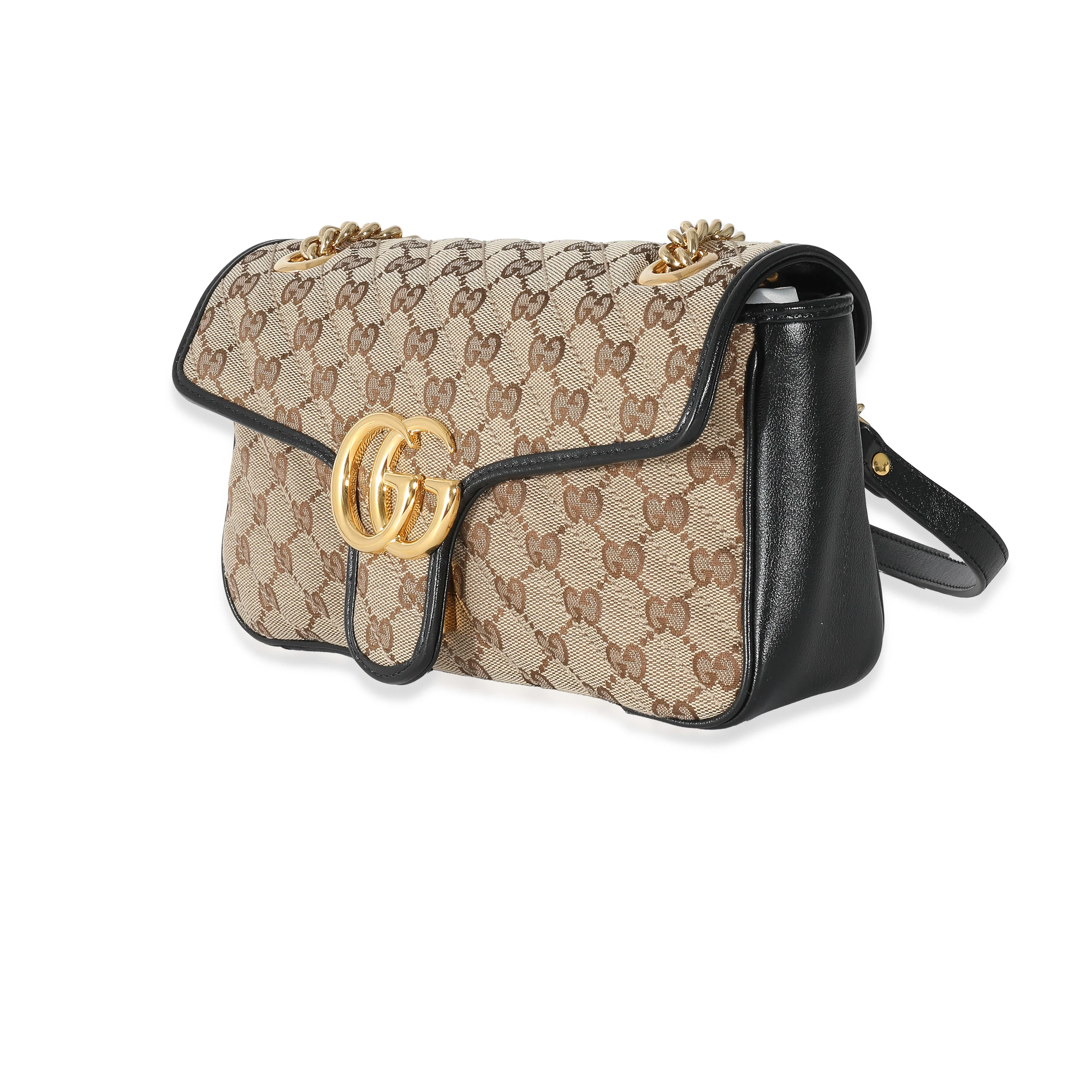Gucci Black Beige Monogram Matelasse Diagonal Small GG Marmont - Image 2