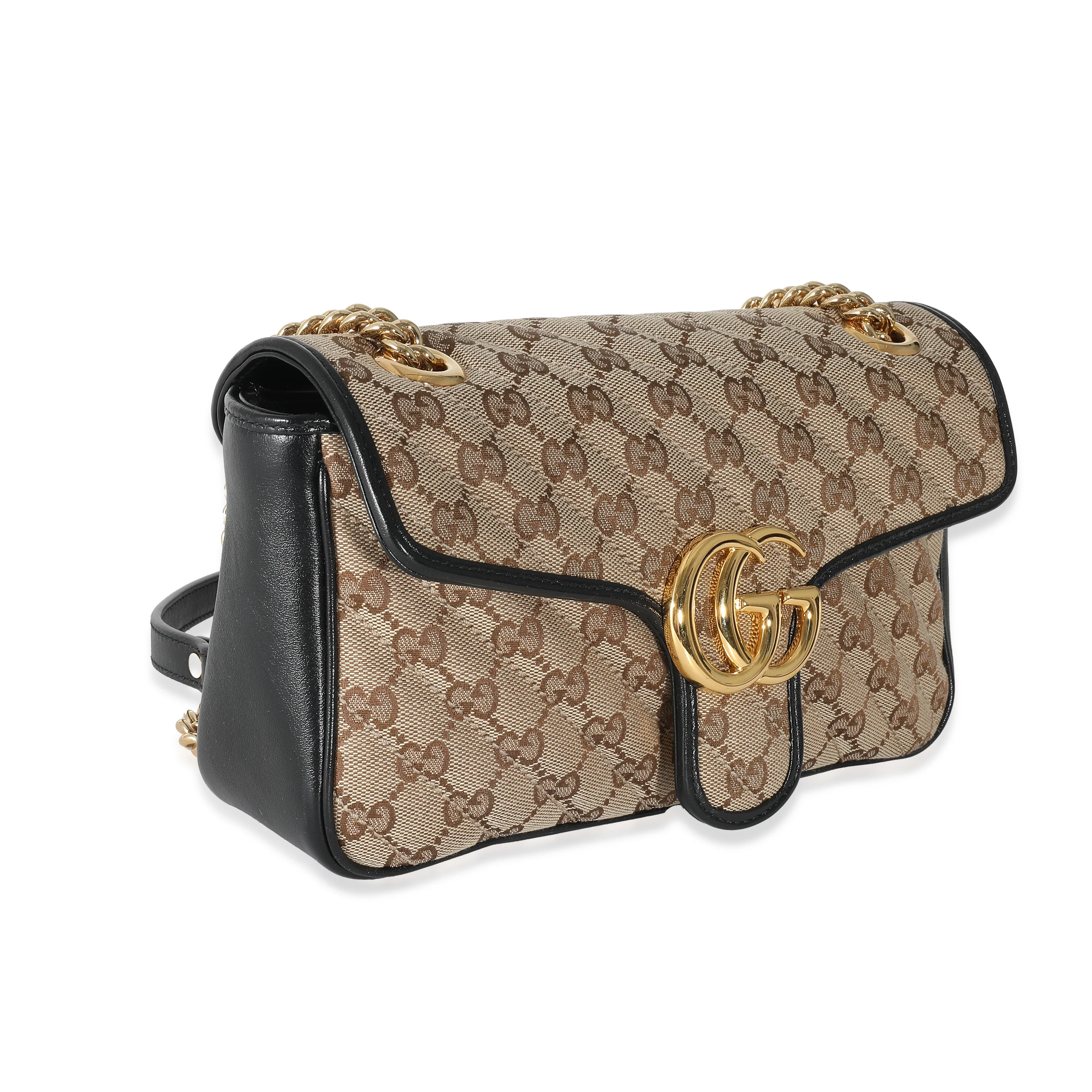 Gucci Black Beige Monogram Matelasse Diagonal Small GG Marmont - Image 3