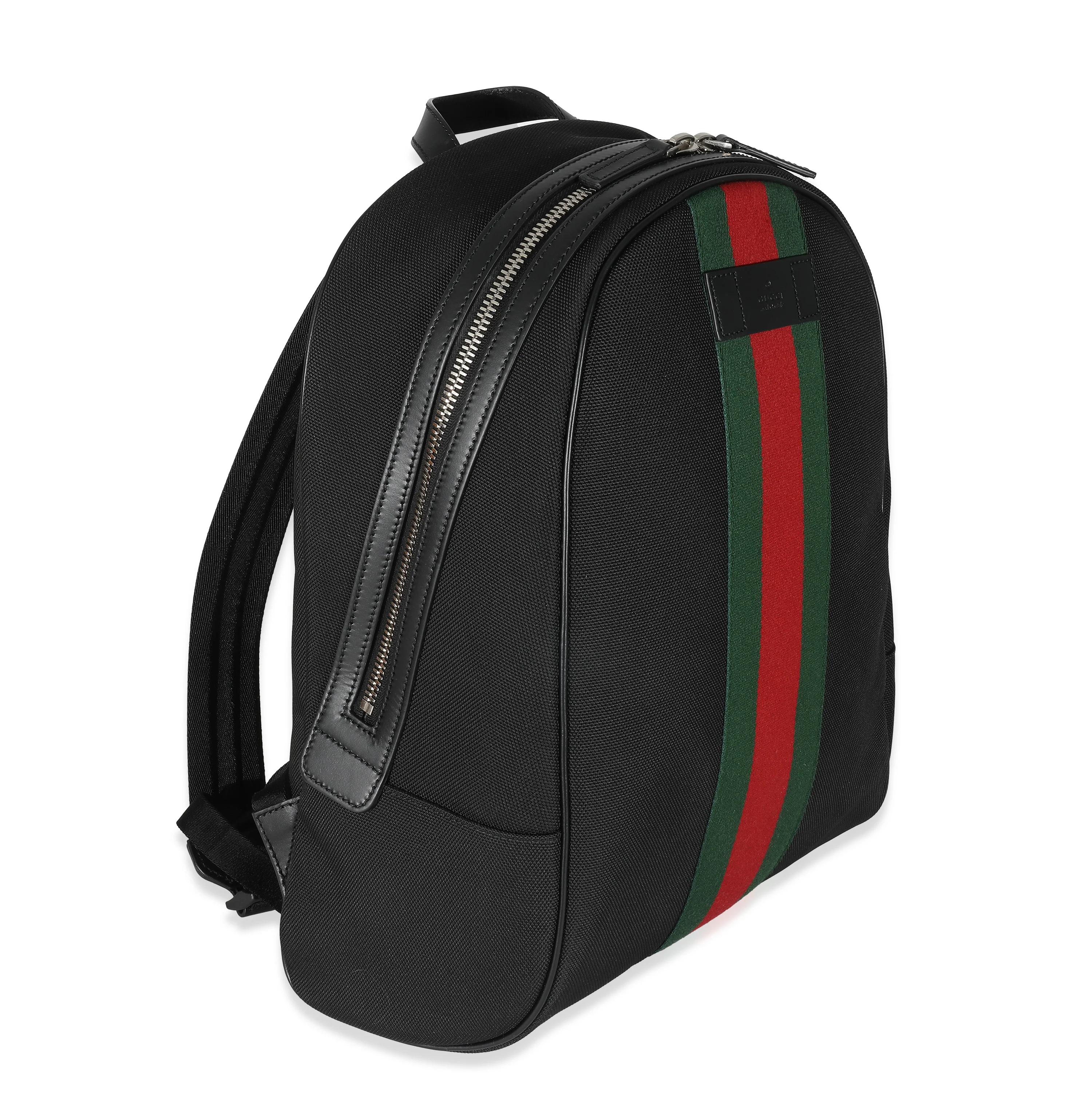 Gucci Black Canvas Web Stripe Backpack - Image 3