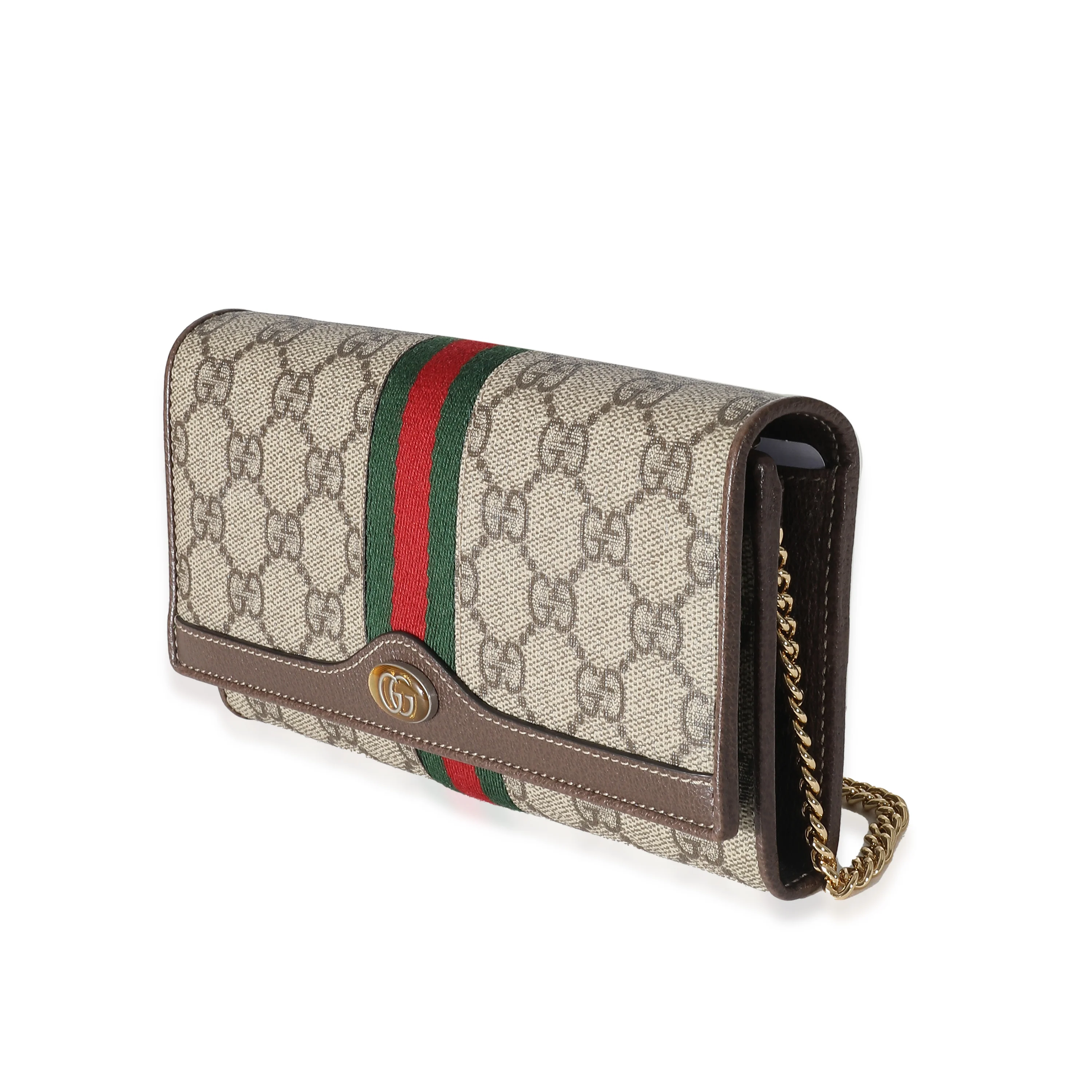 Gucci Beige GG Supreme Monogram Web Ophidia Chain Wallet - Image 2
