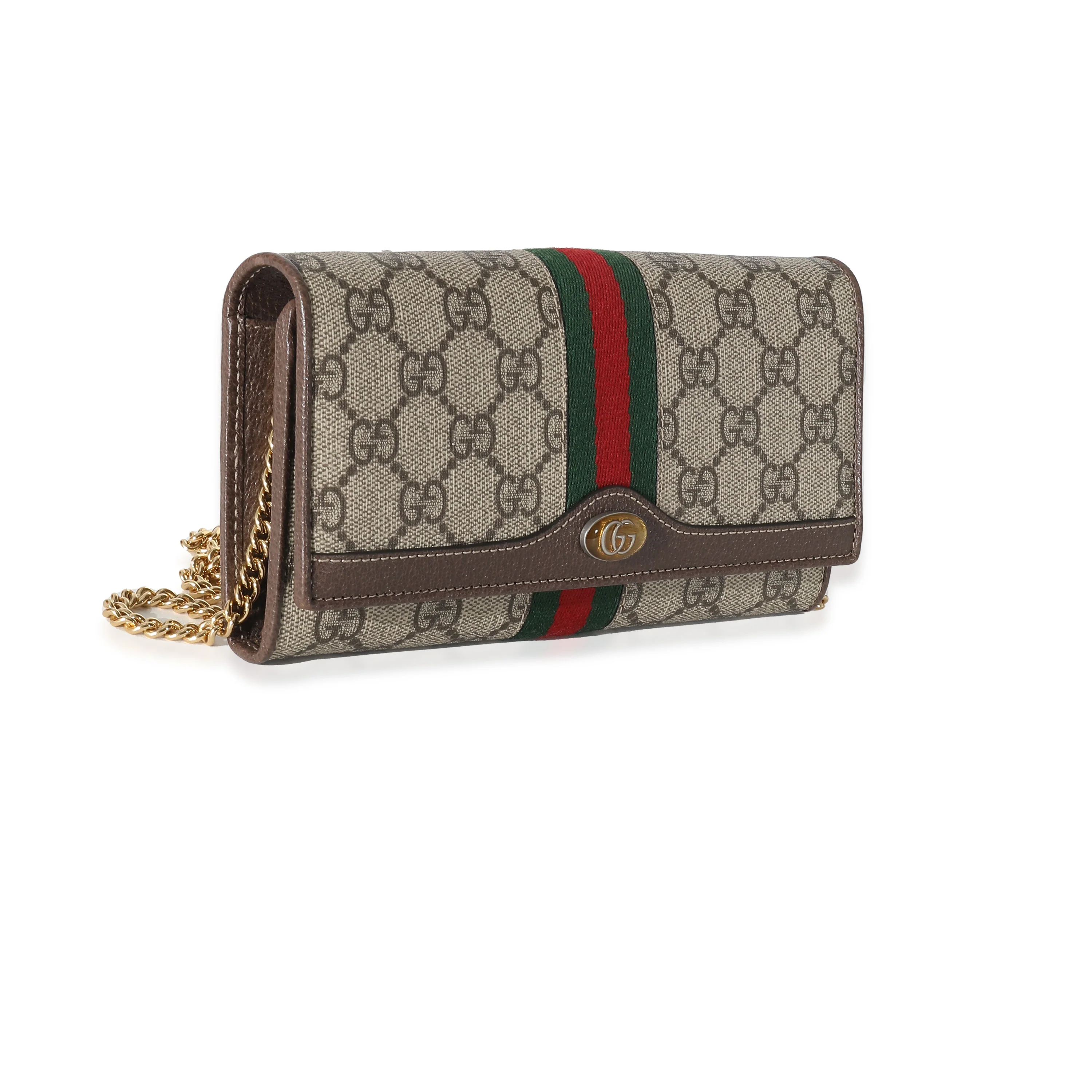 Gucci Beige GG Supreme Monogram Web Ophidia Chain Wallet - Image 3