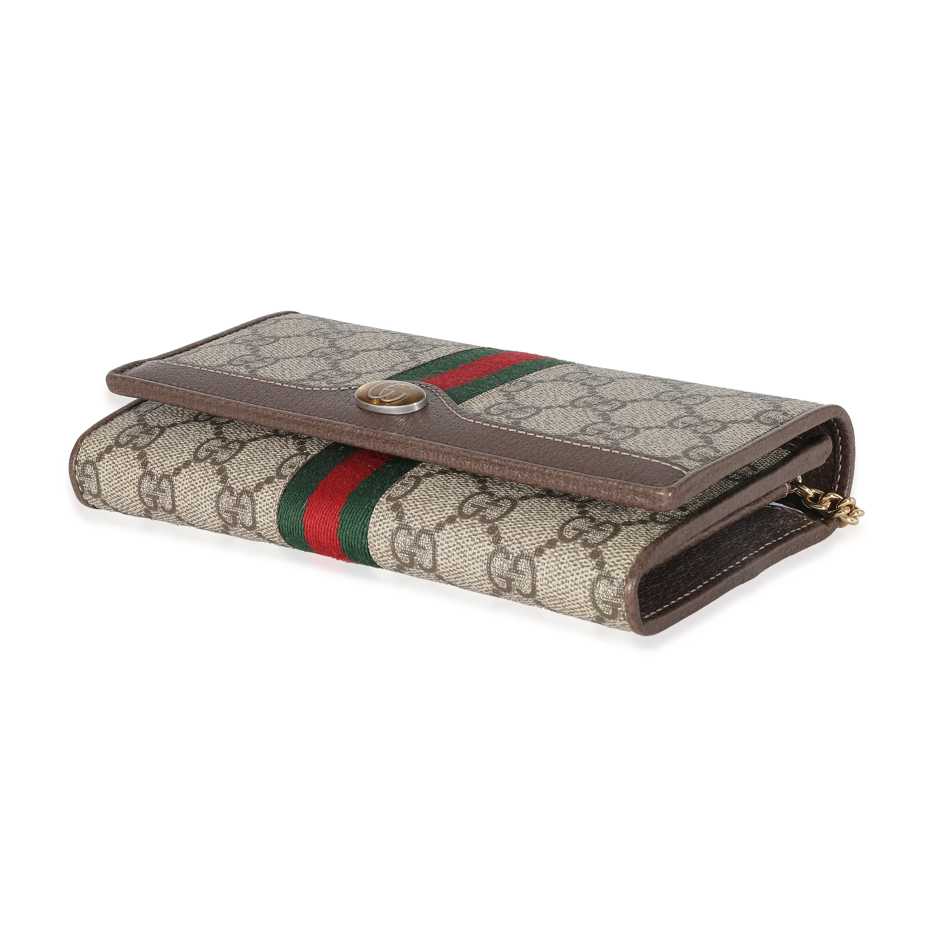 Gucci Beige GG Supreme Monogram Web Ophidia Chain Wallet - Image 6