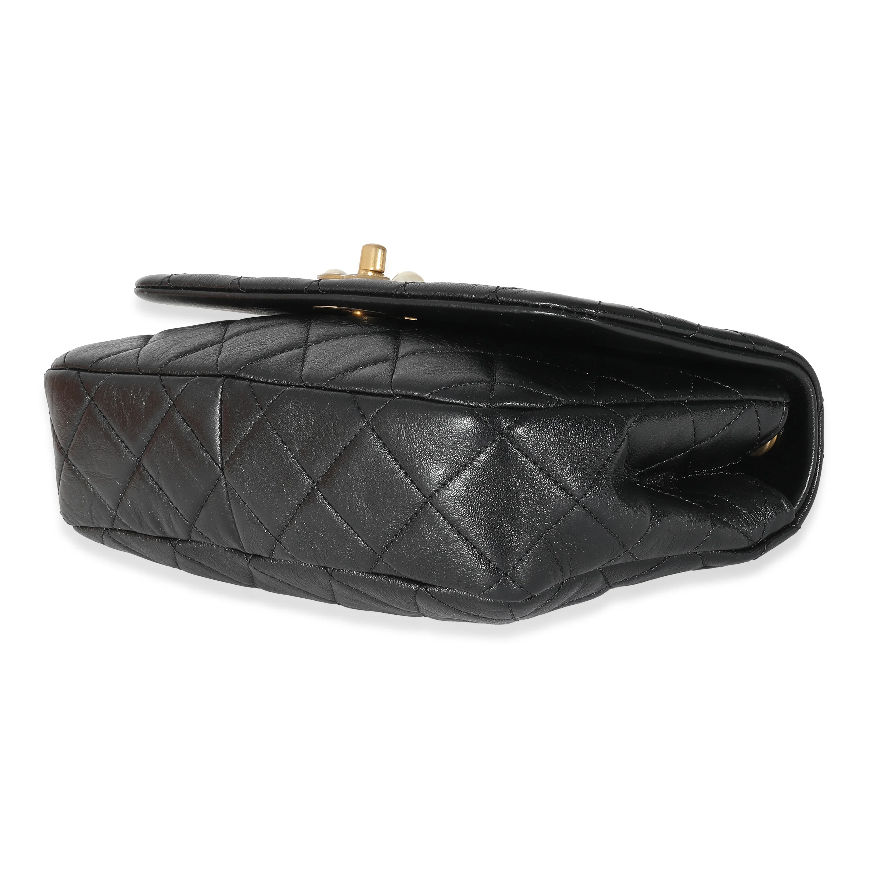 Chanel Black Glazed Quilted Calfskin Pearl Side Small Flap Bag - Image 6