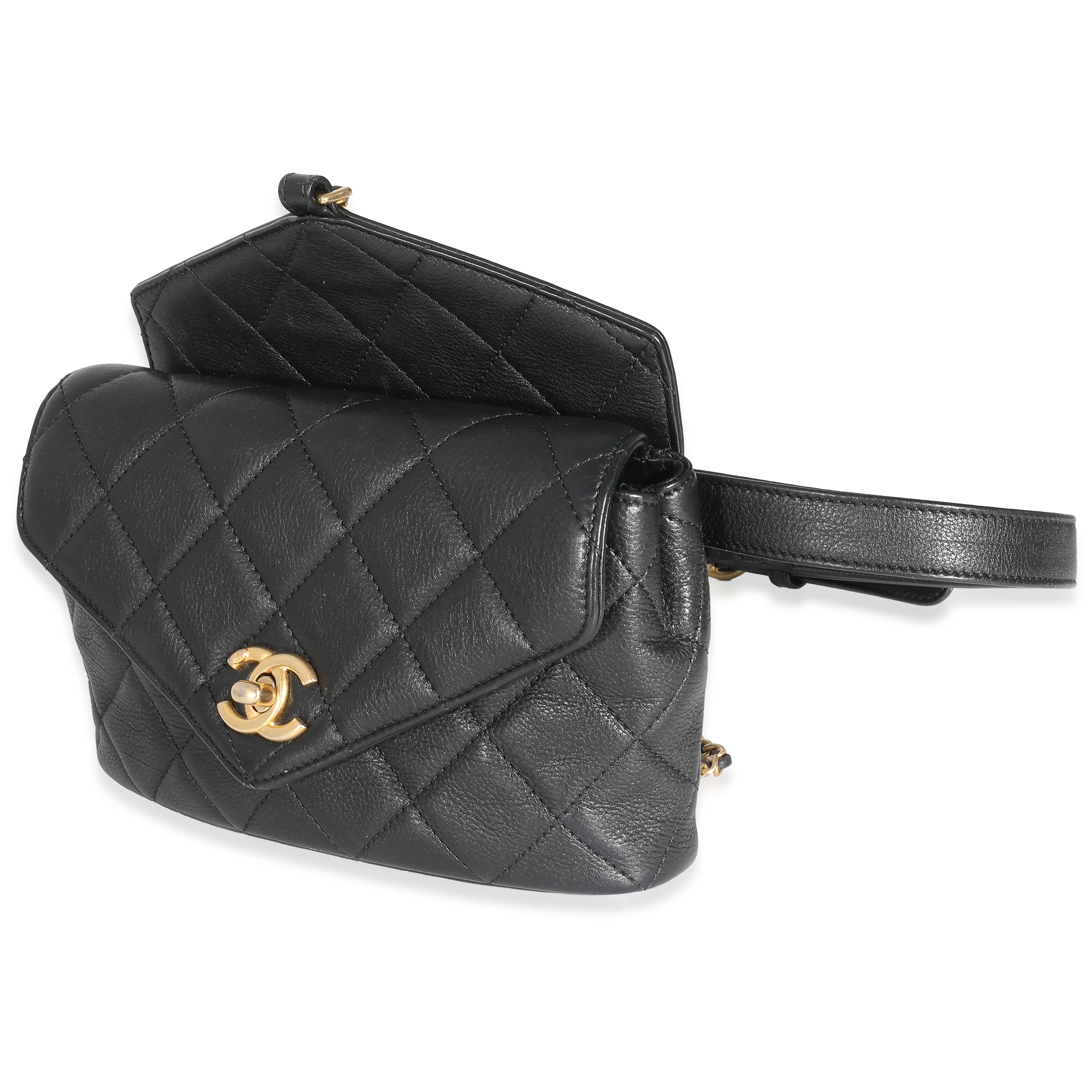 Black Quilted Calfskin Carry With Chic Flap Waist Bag - Image 2