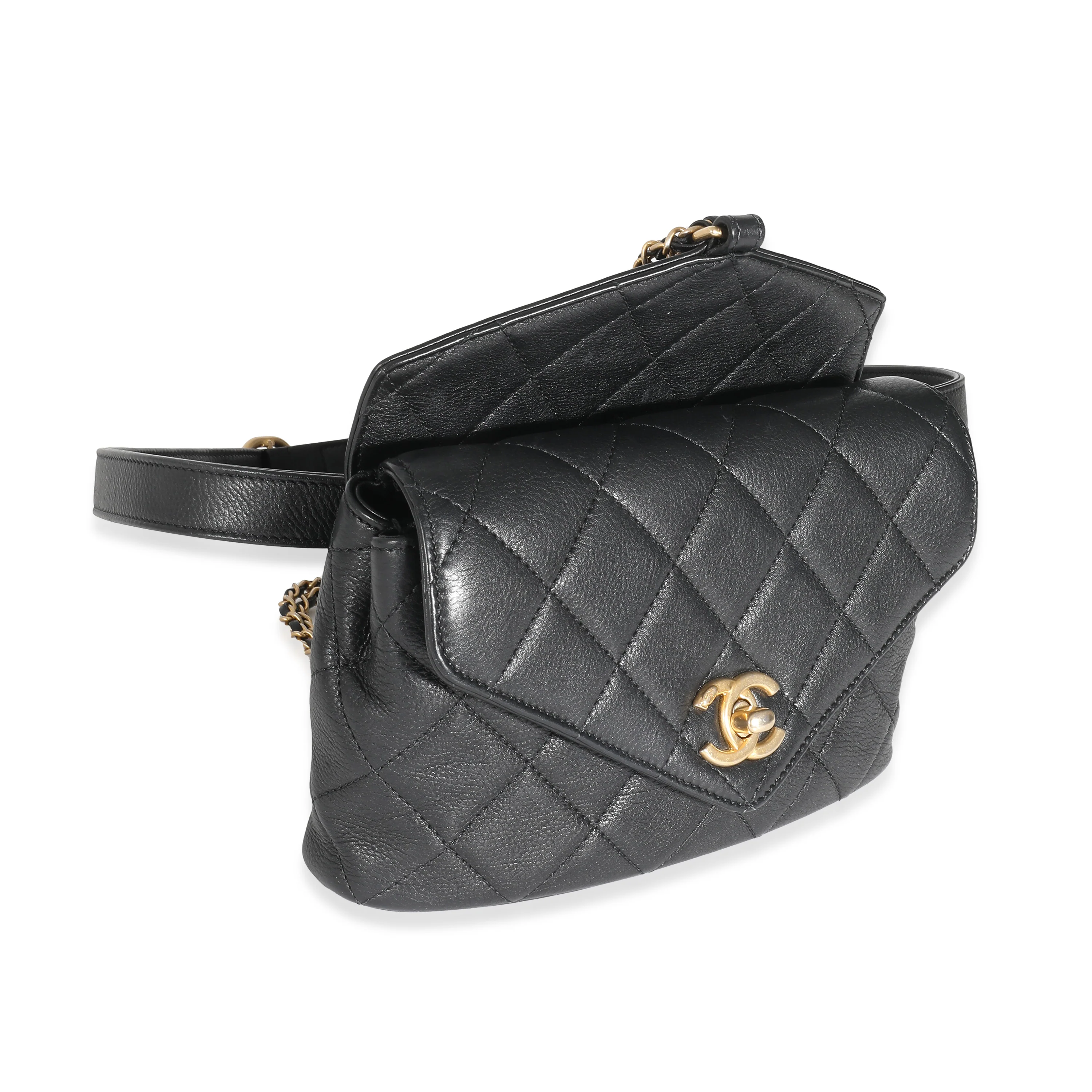 Black Quilted Calfskin Carry With Chic Flap Waist Bag - Image 3