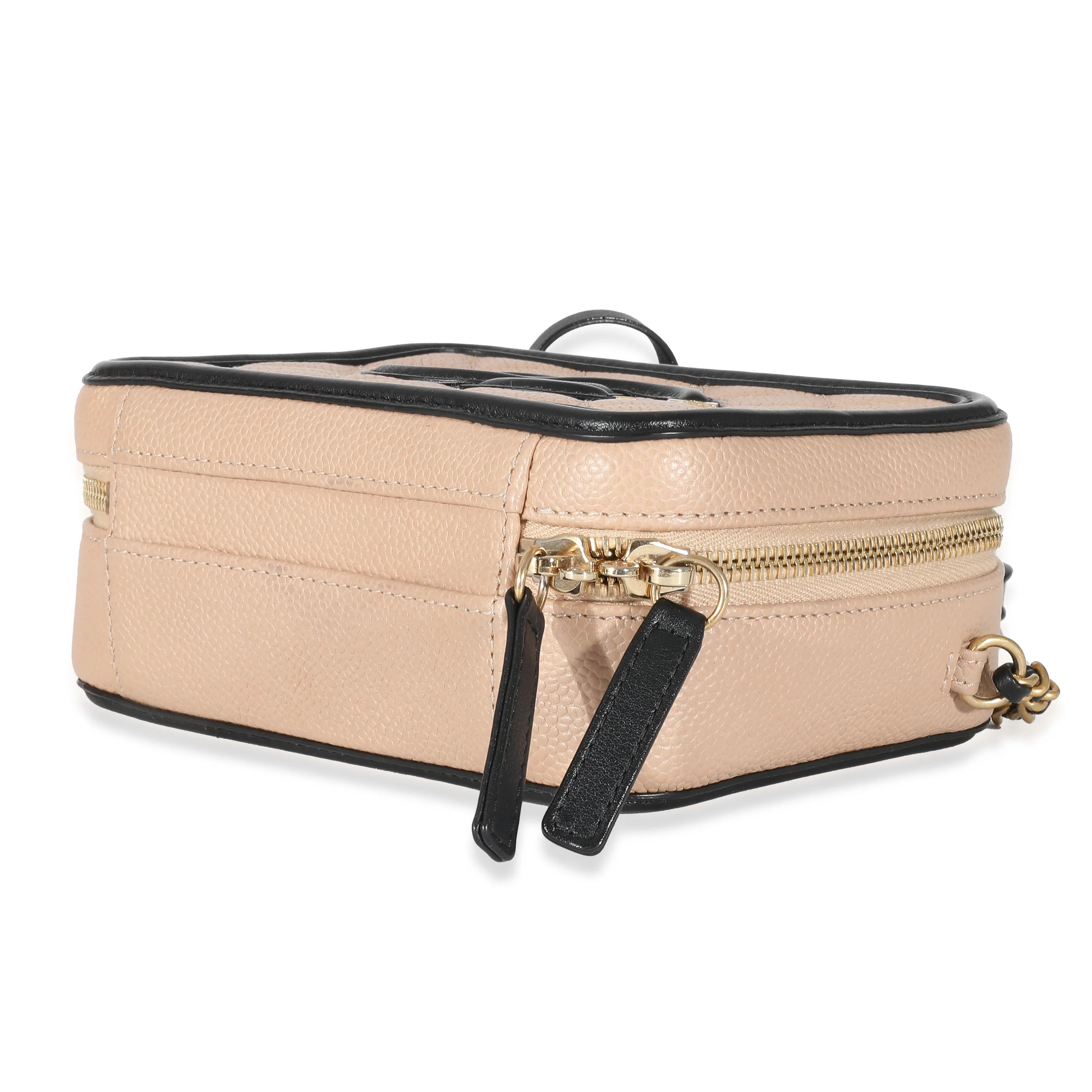 Chanel Beige Black Caviar Quilted Small CC Filigree Vanity Case - Image 6
