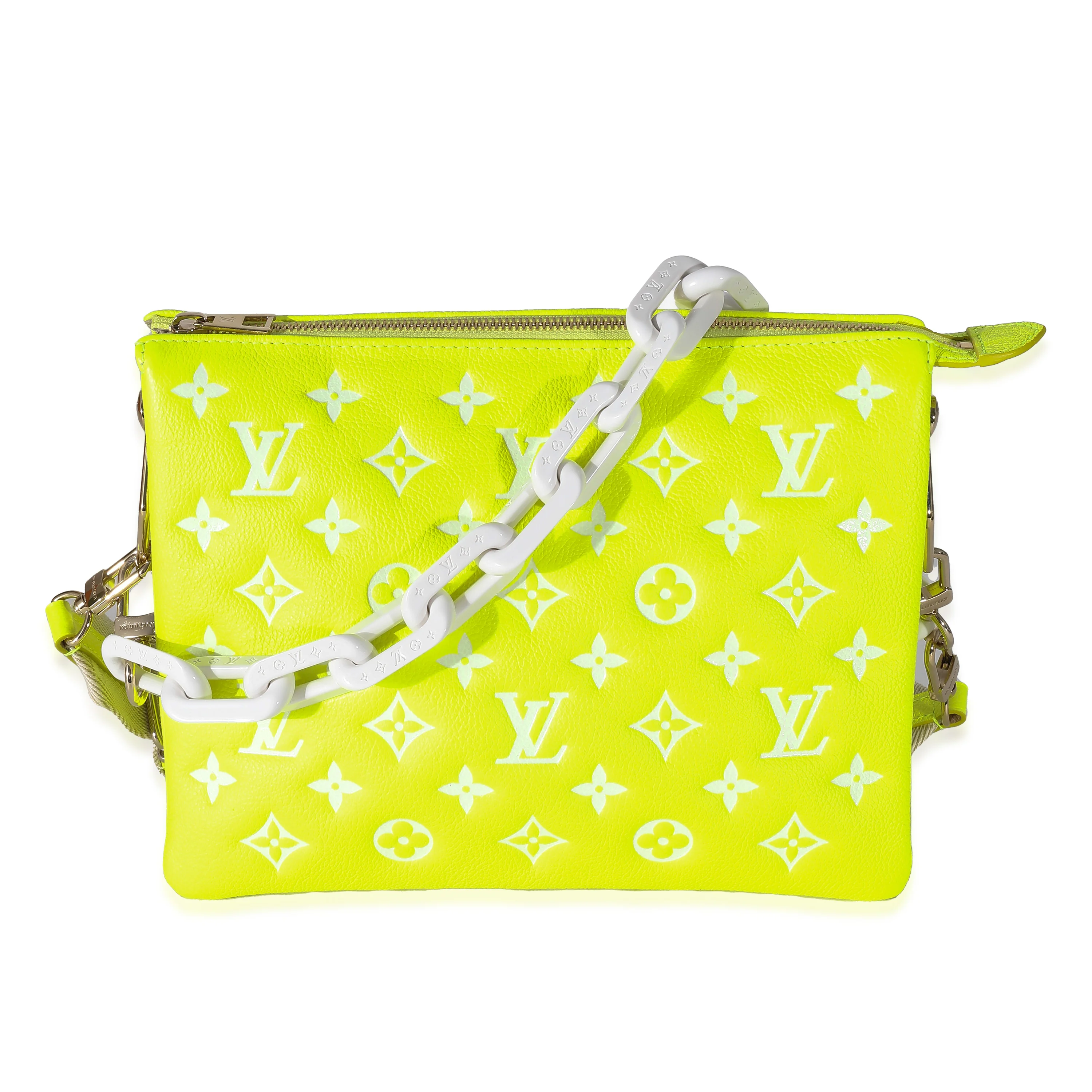 Louis Vuitton Fluorescent Yellow Calfskin Embossed Monogram LV Match Coussin PM - Image 2