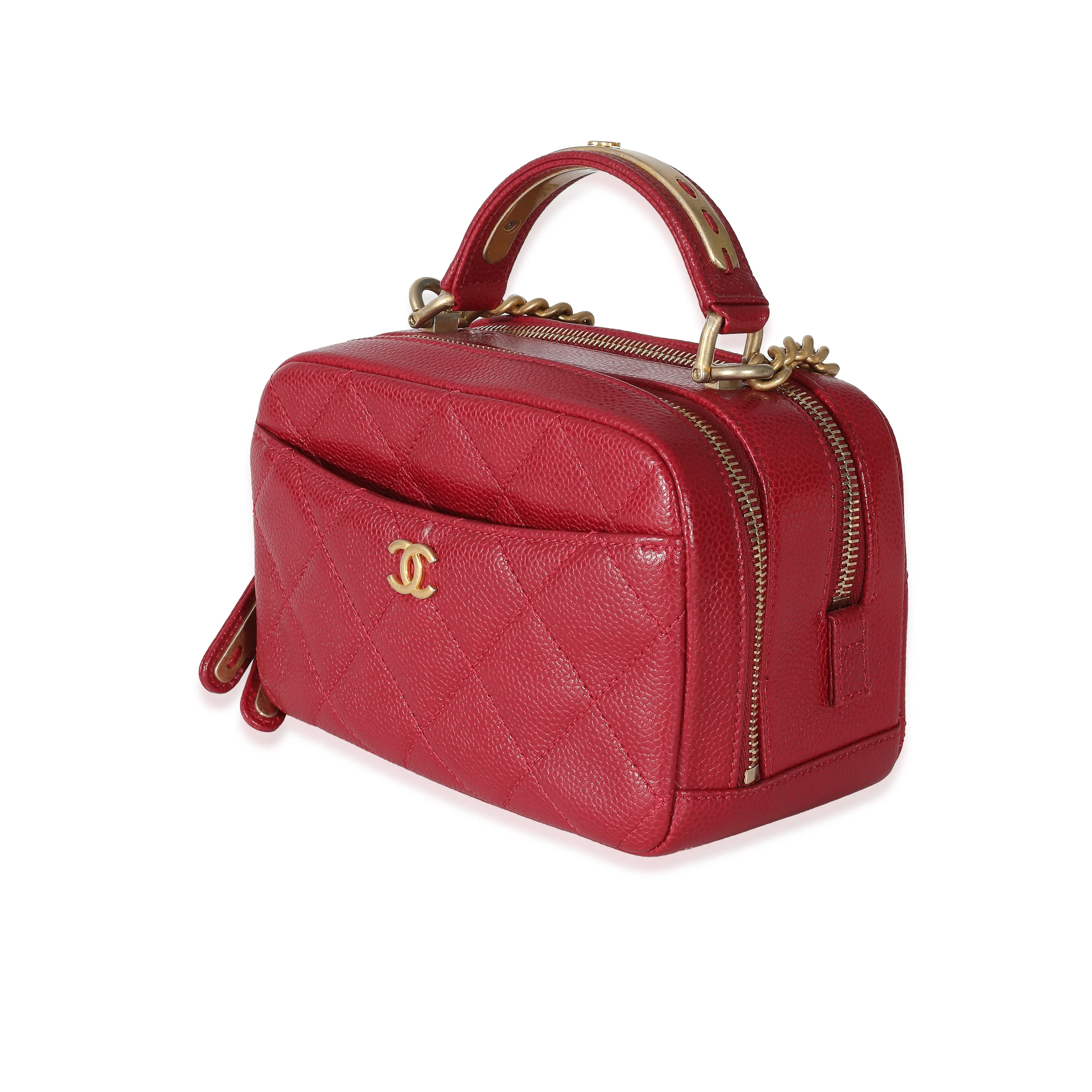 Red Quilted Caviar Carry Around Mini Bowling Handbag - Image 2
