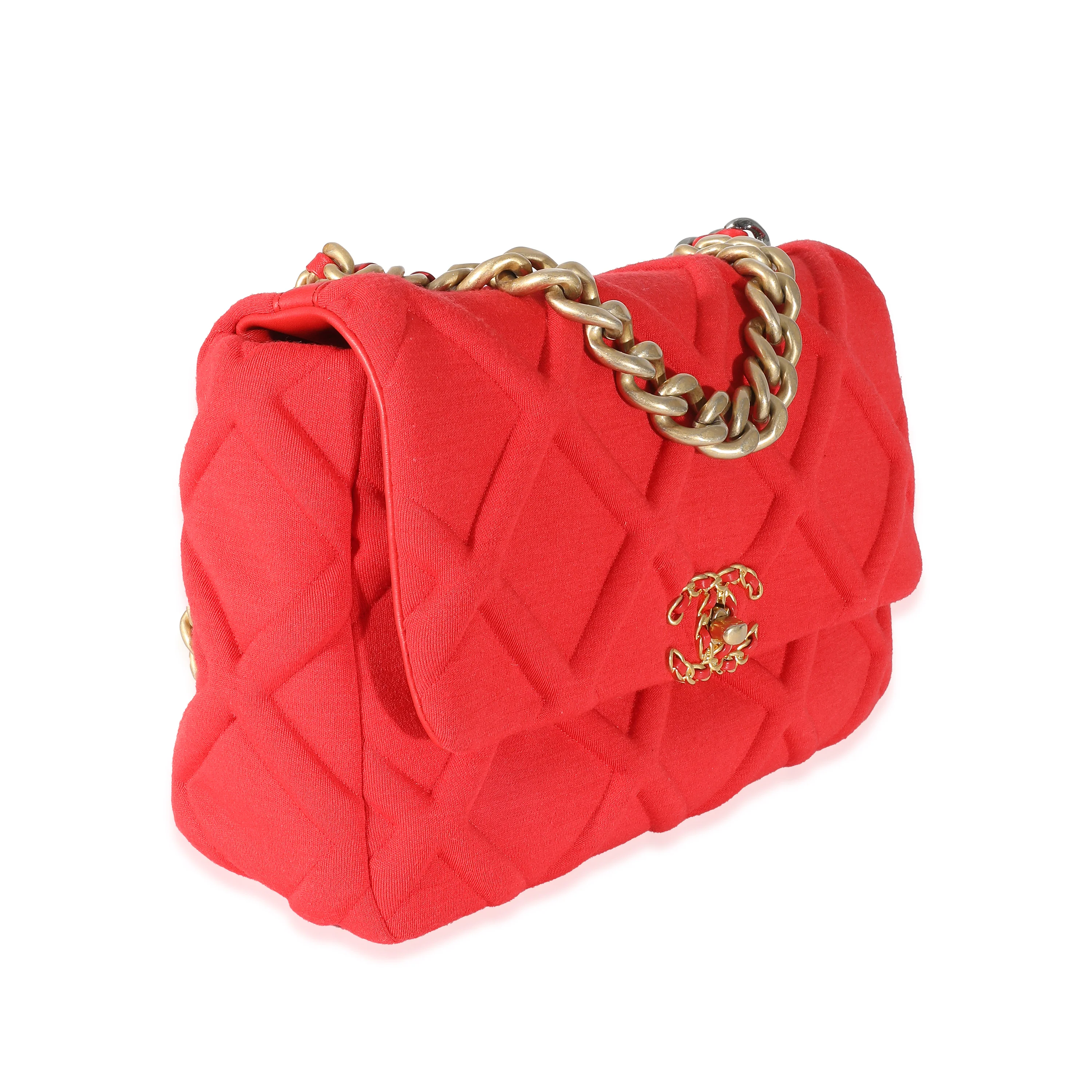 Chanel Red Quilted Jersey Large Chanel 19 Flap Bag - Image 7