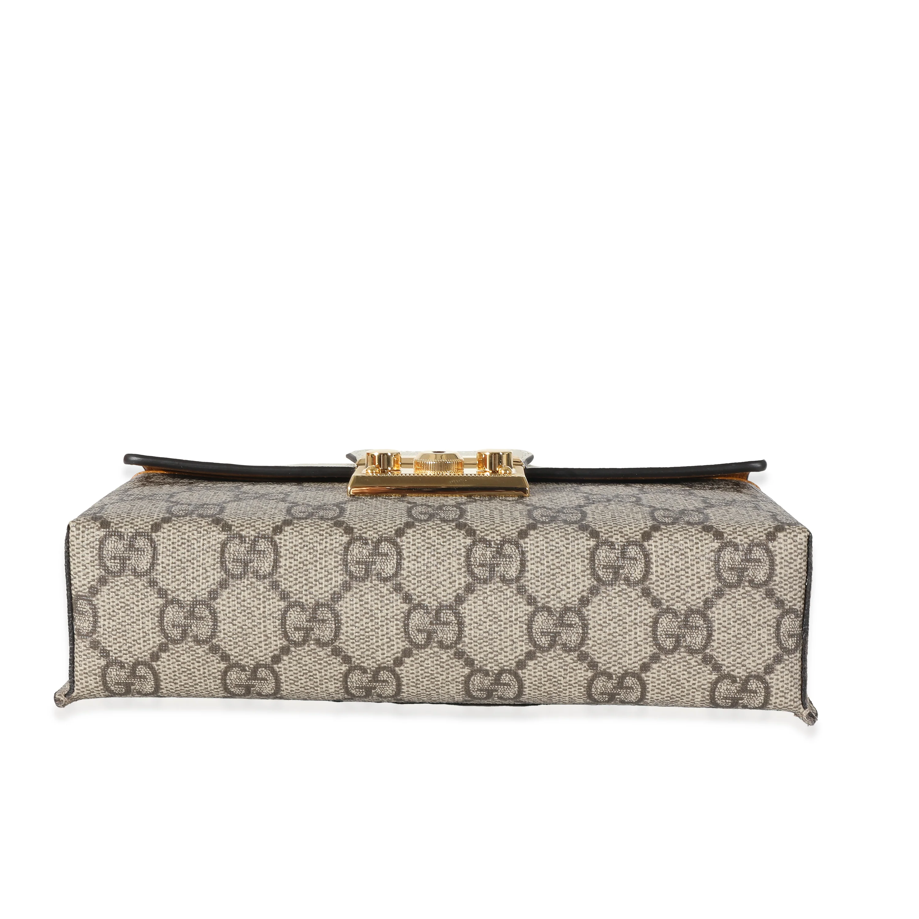 Gucci Ivory Burnt Orange Leather GG Supreme Canvas Mini Padlock - Image 3