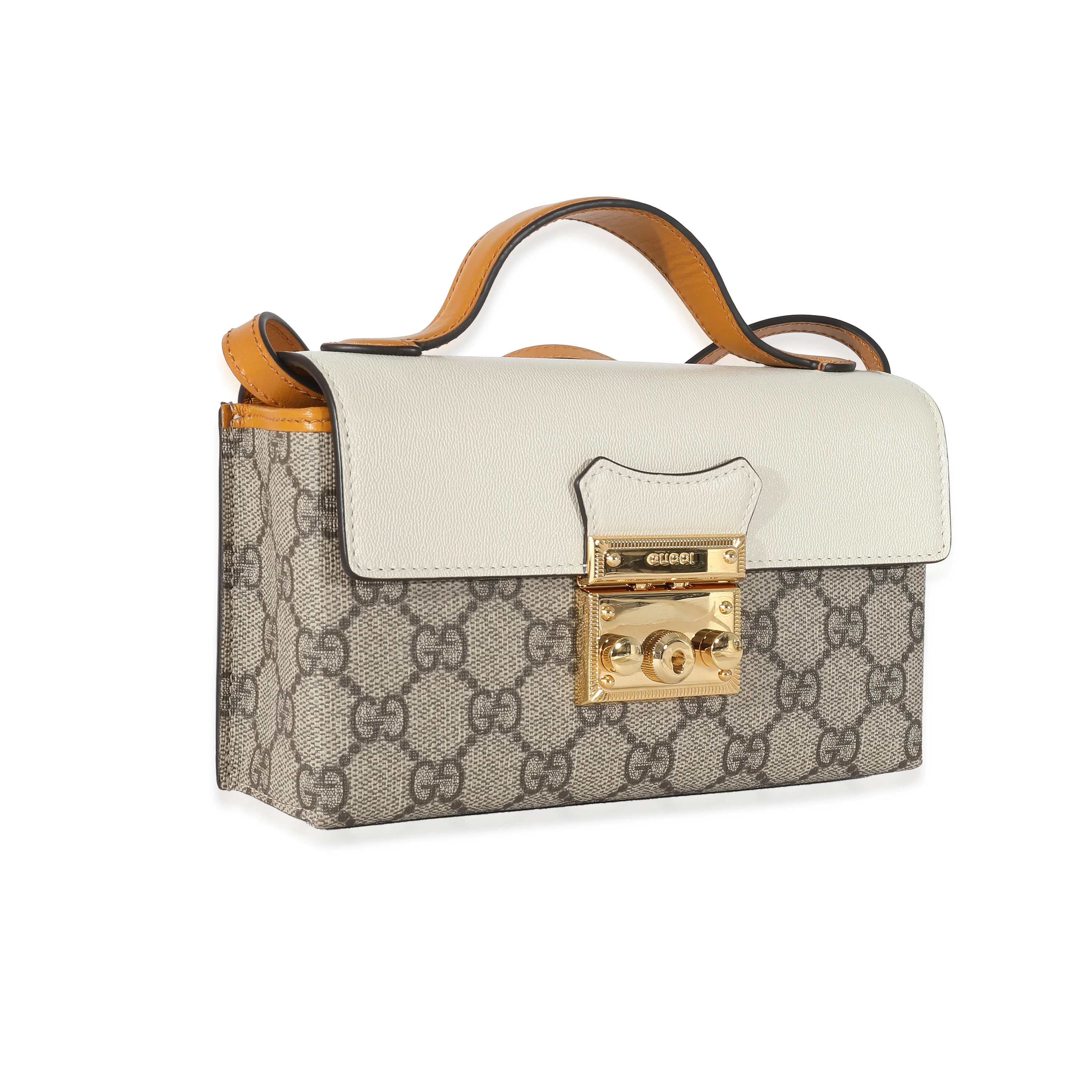 Gucci Ivory Burnt Orange Leather GG Supreme Canvas Mini Padlock - Image 4