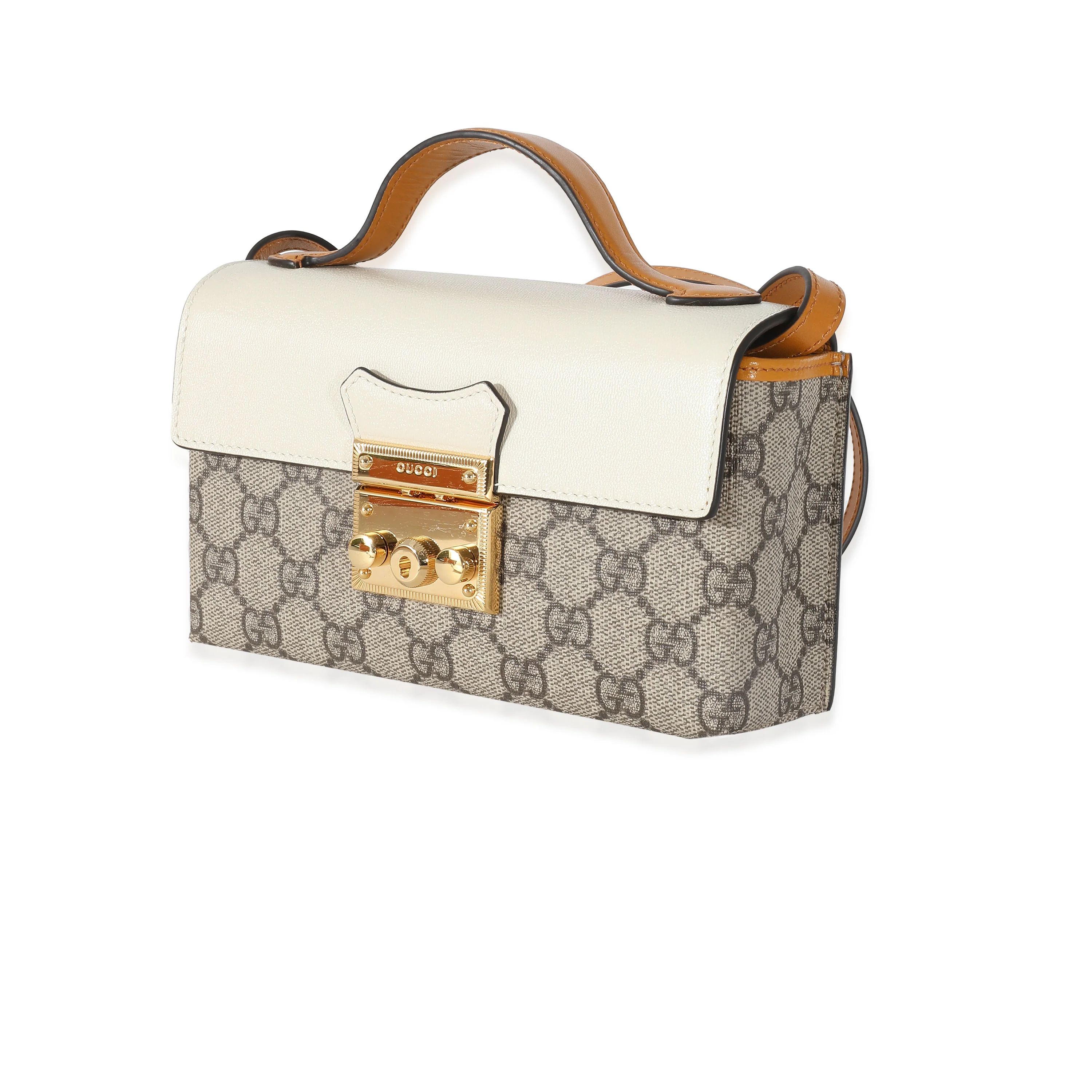 Gucci Ivory Burnt Orange Leather GG Supreme Canvas Mini Padlock - Image 5