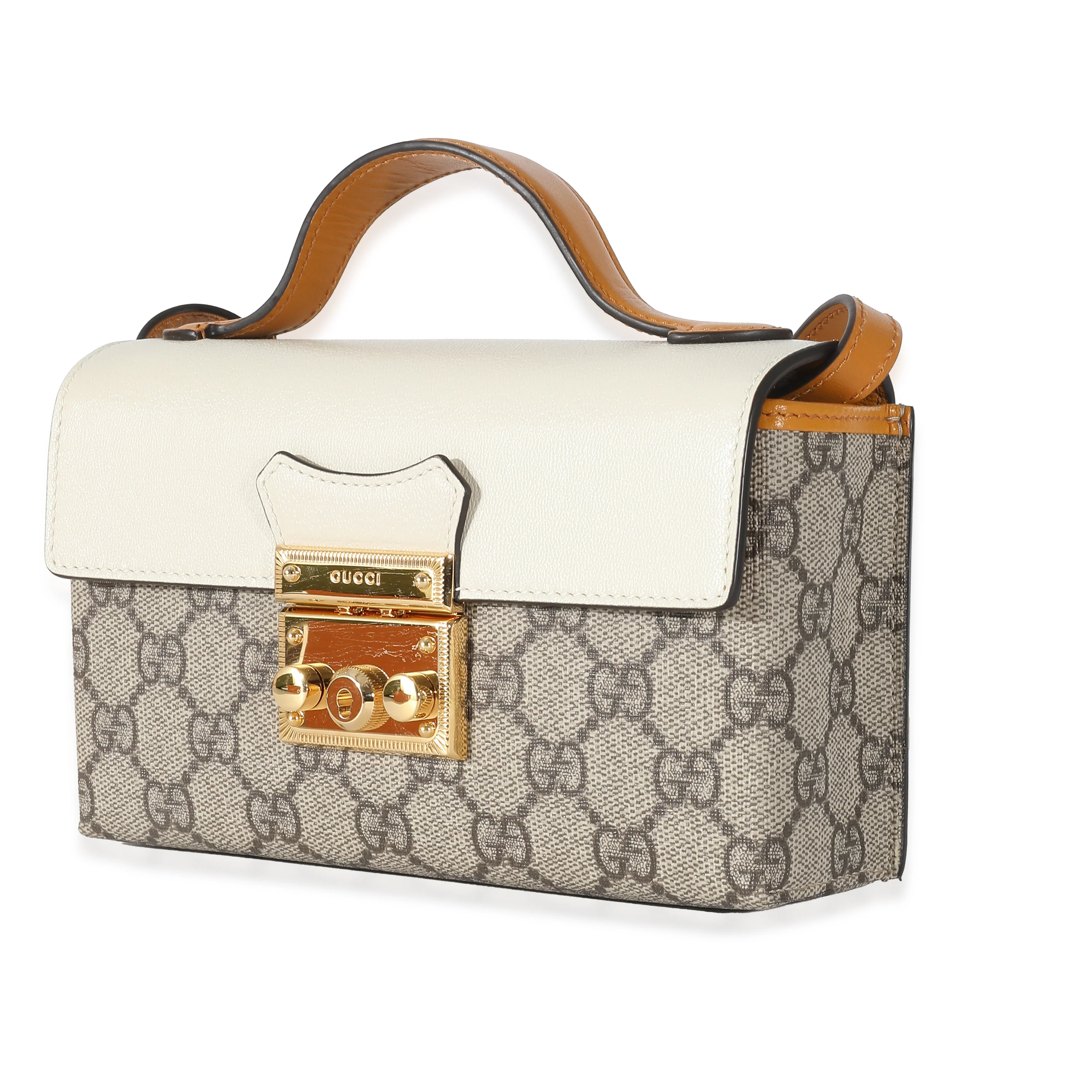 Gucci Ivory Burnt Orange Leather GG Supreme Canvas Mini Padlock - Image 6