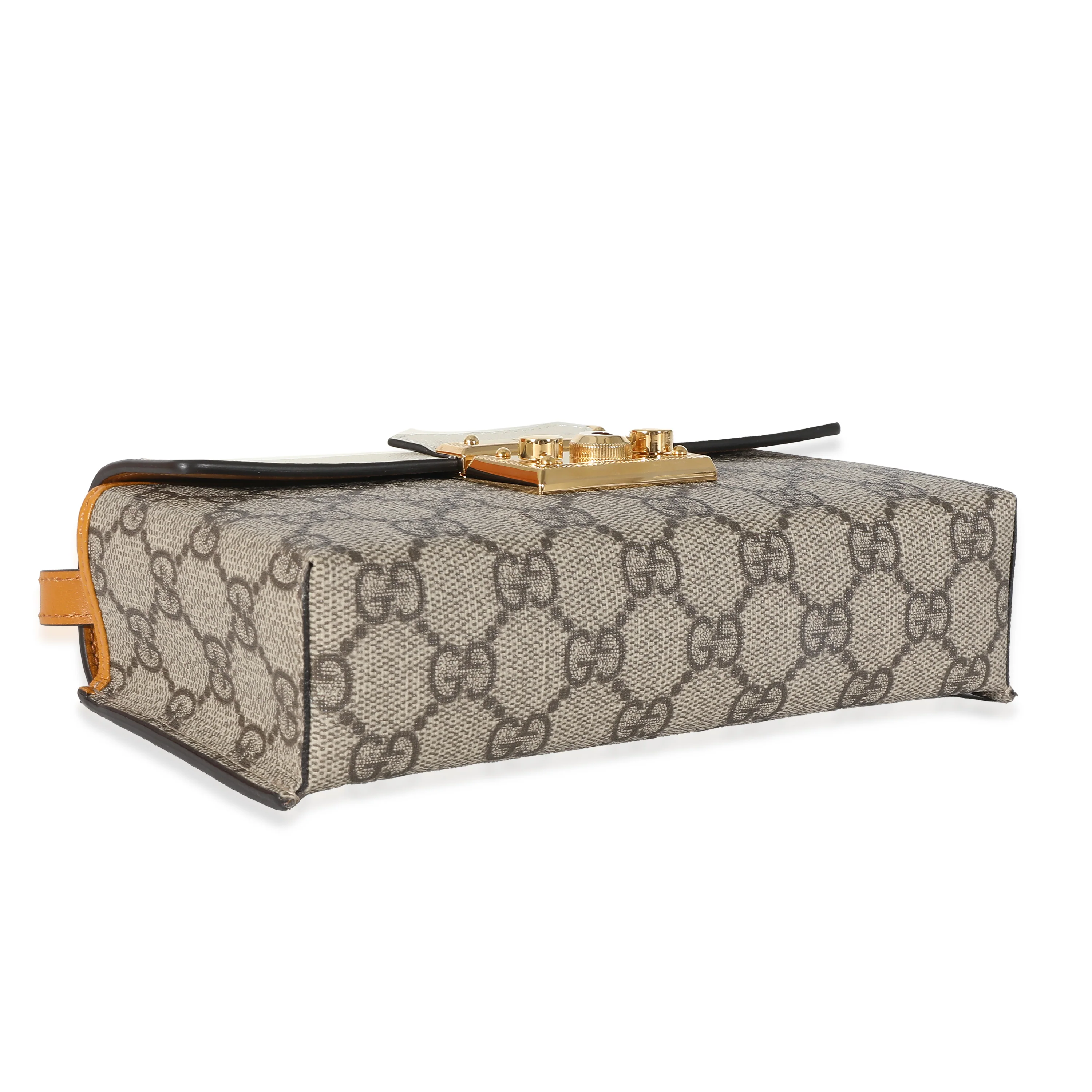 Gucci Ivory Burnt Orange Leather GG Supreme Canvas Mini Padlock - Image 7