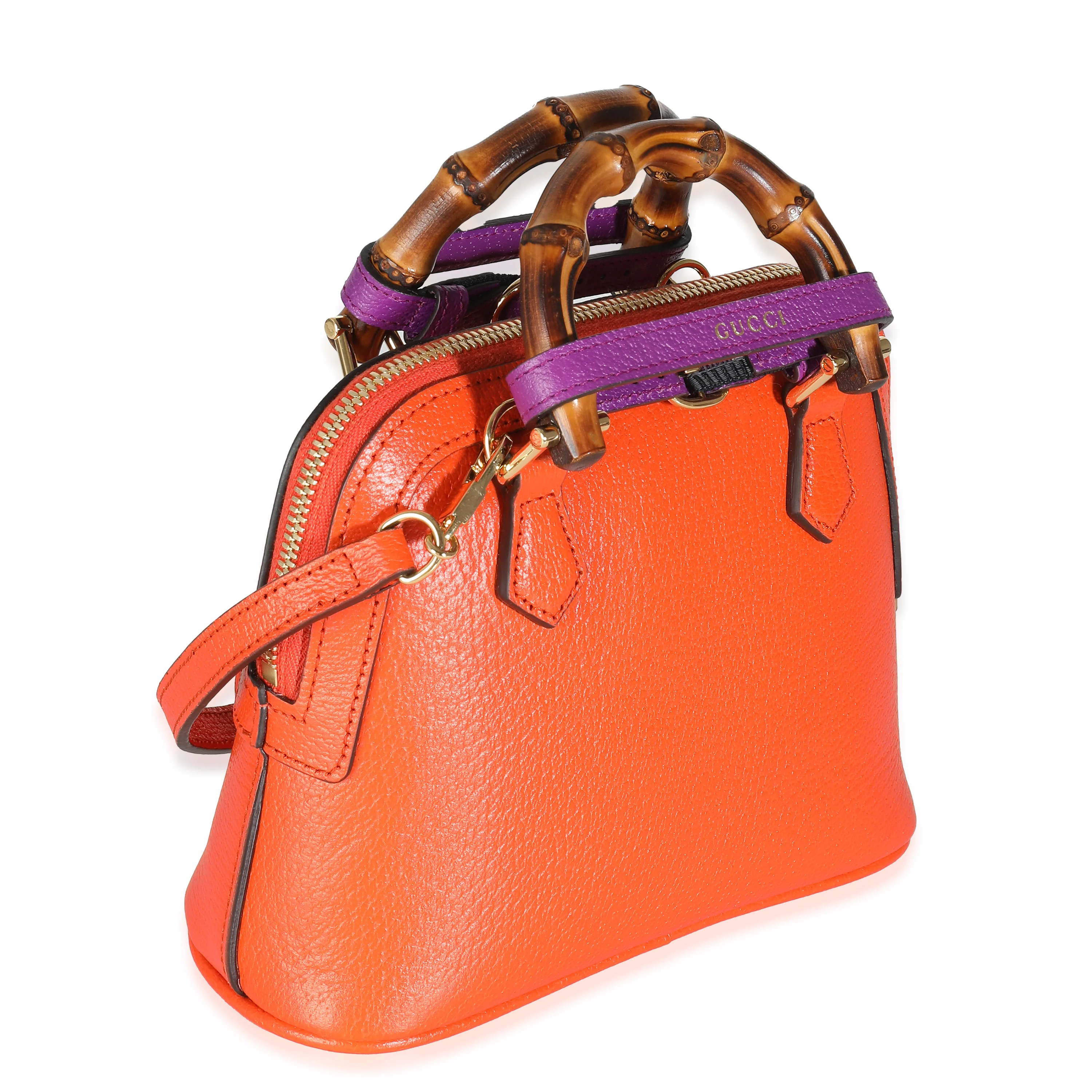 Orange Textured Dollar Calfskin Mini Diana Dome Tote - Image 3