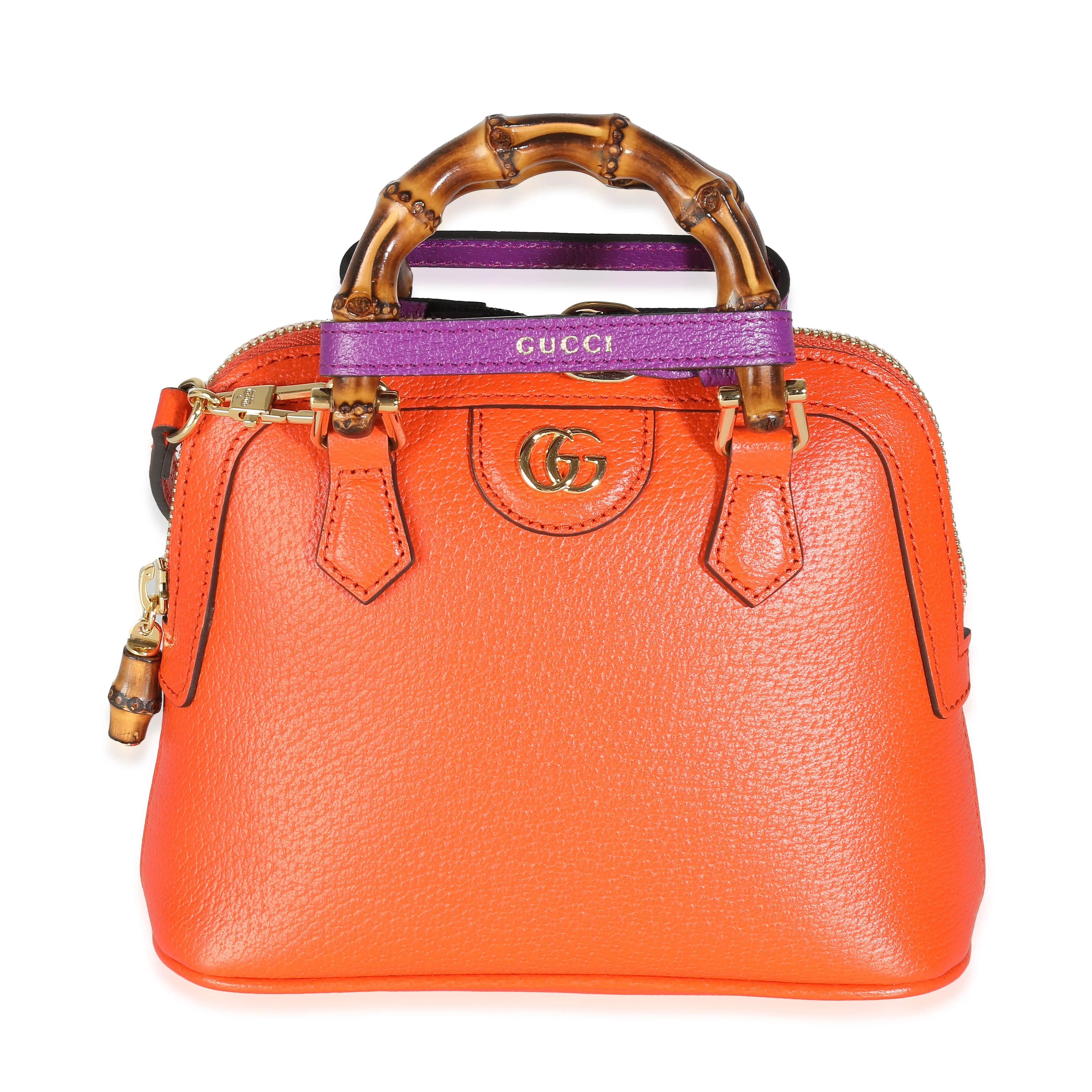 Orange Textured Dollar Calfskin Mini Diana Dome Tote - Image 4