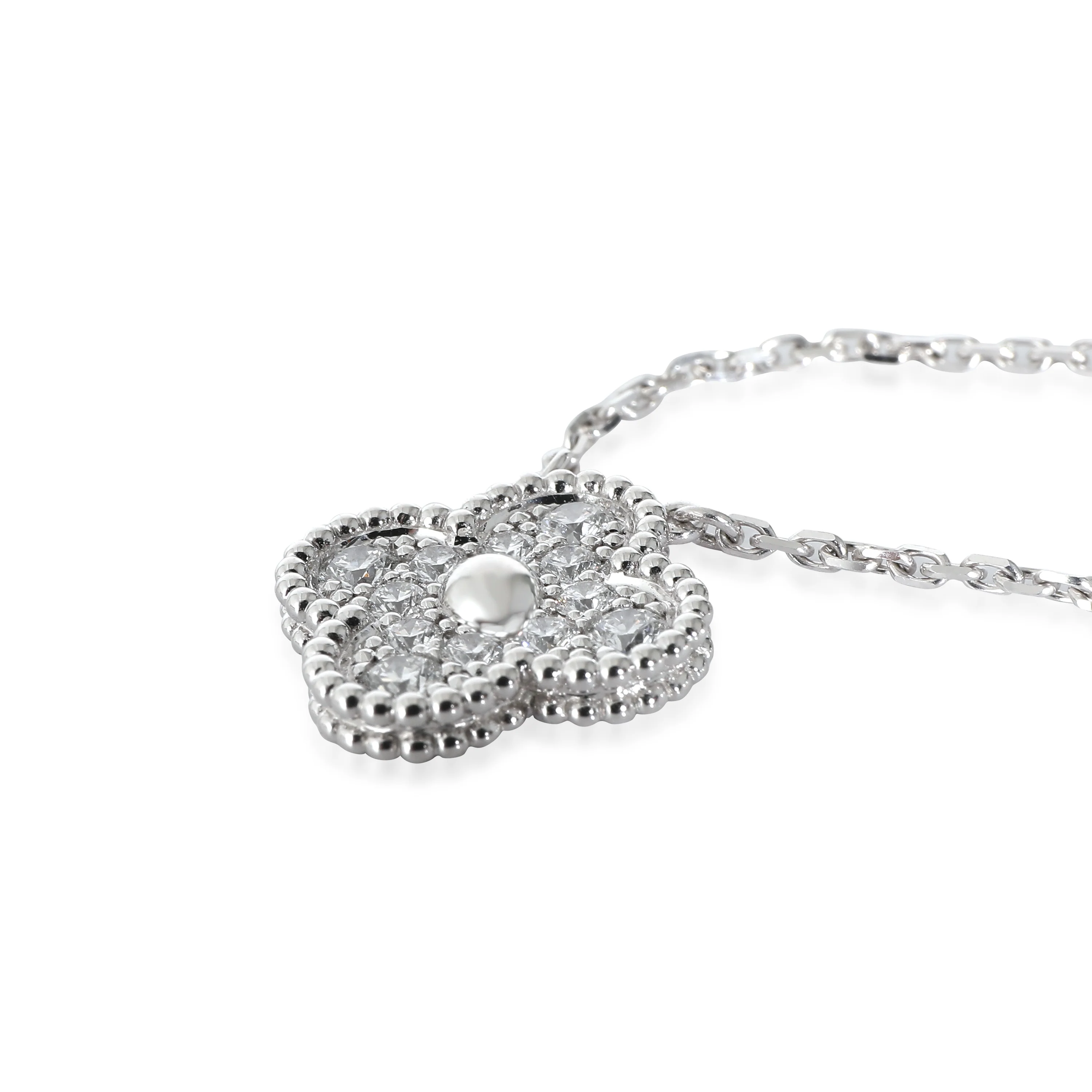 Van Cleef & Arpels Vintage Alhambra Diamond Pendant in 18K White Gold 0.48 CTW - Image 2