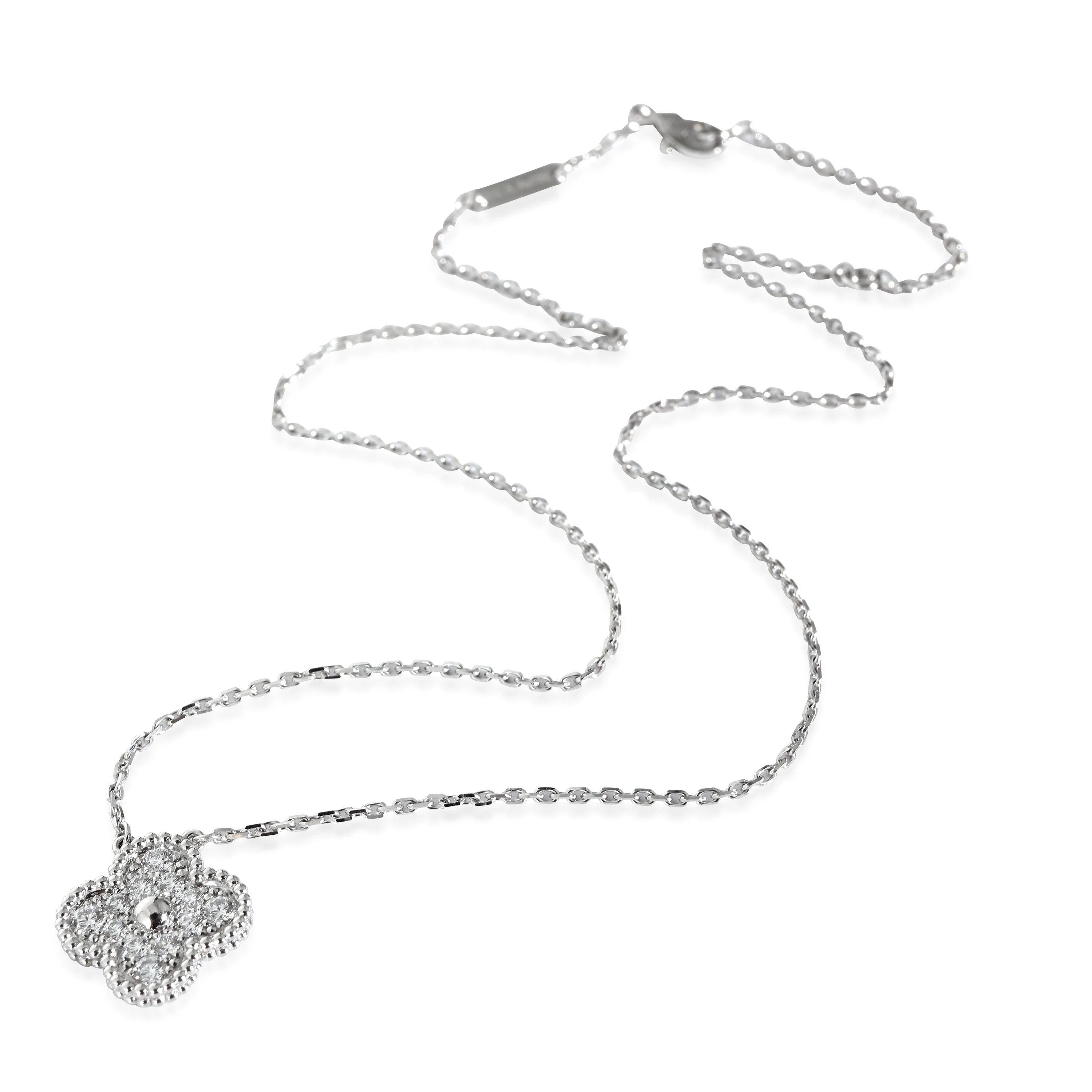 Van Cleef & Arpels Vintage Alhambra Diamond Pendant in 18K White Gold 0.48 CTW - Image 3