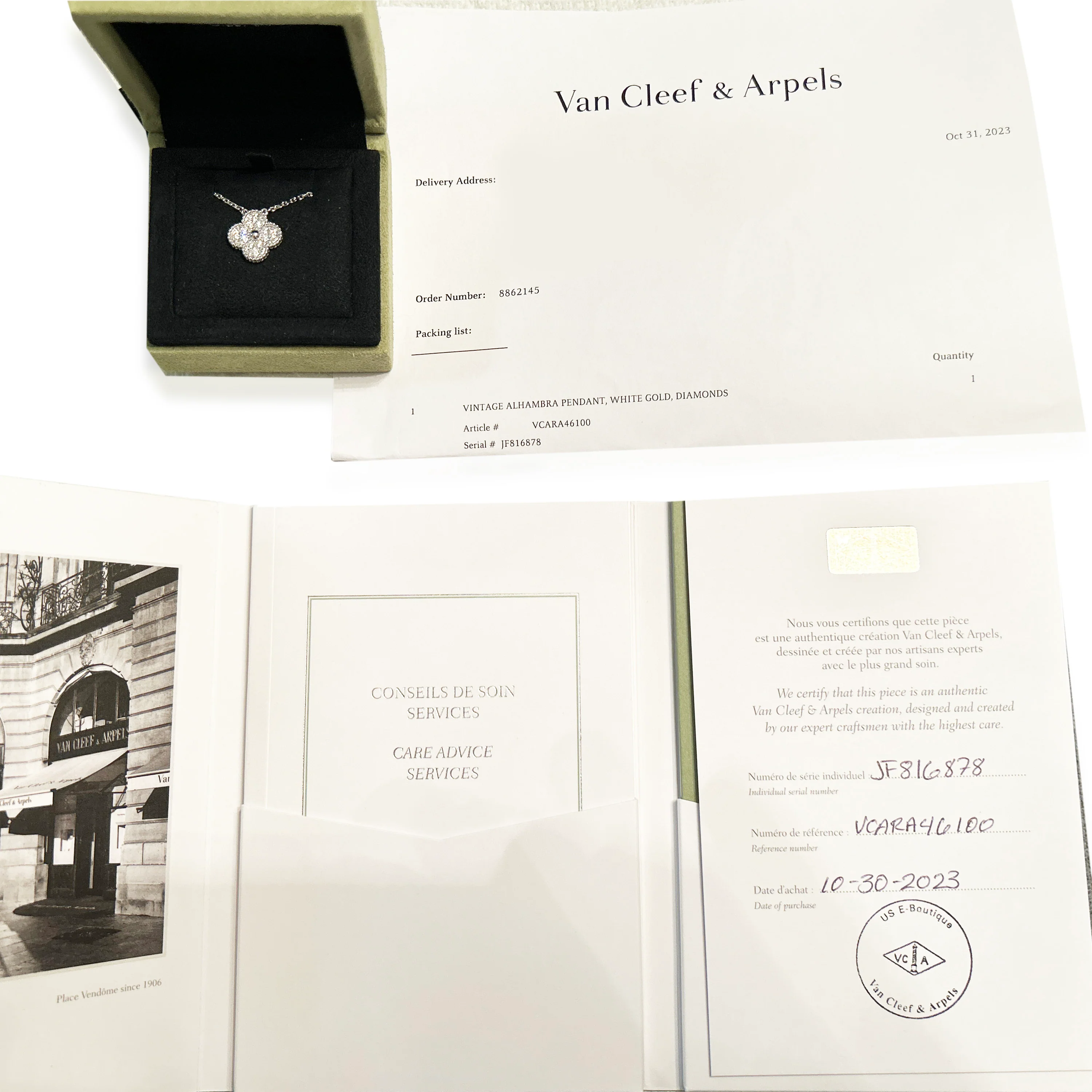 Van Cleef & Arpels Vintage Alhambra Diamond Pendant in 18K White Gold 0.48 CTW - Image 4