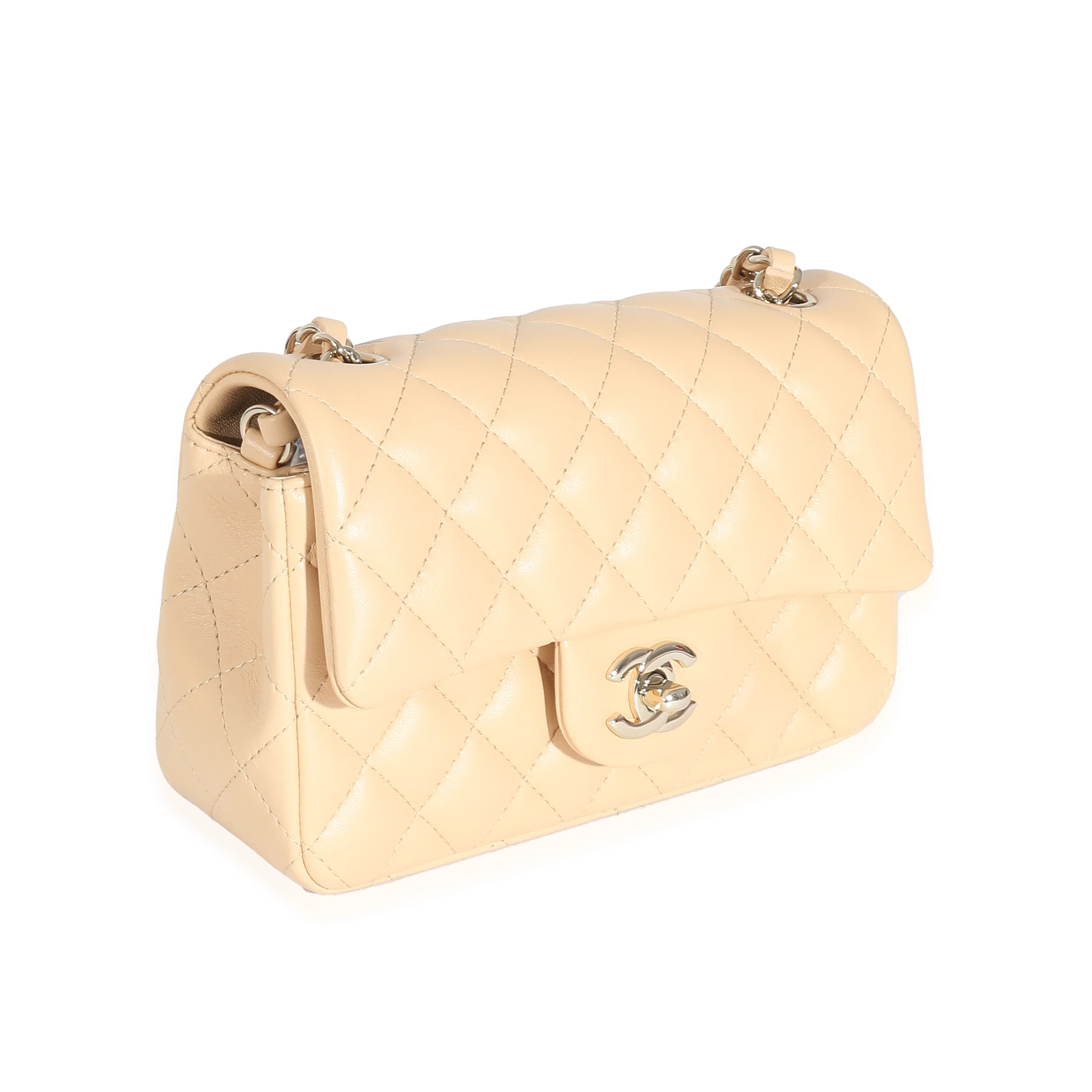 Chanel 22C Beige Quilted Lambskin Mini Rectangular Flap Bag - Image 4