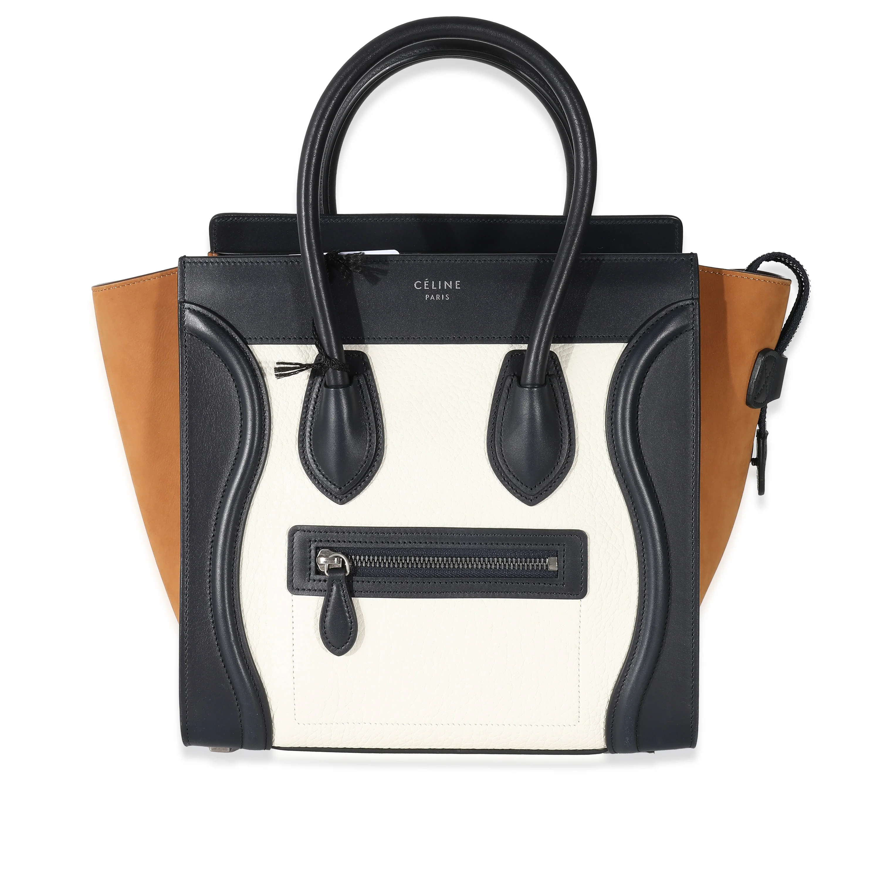 Celine Navy White Brown Tri-Color Calfskin Micro Luggage Tote