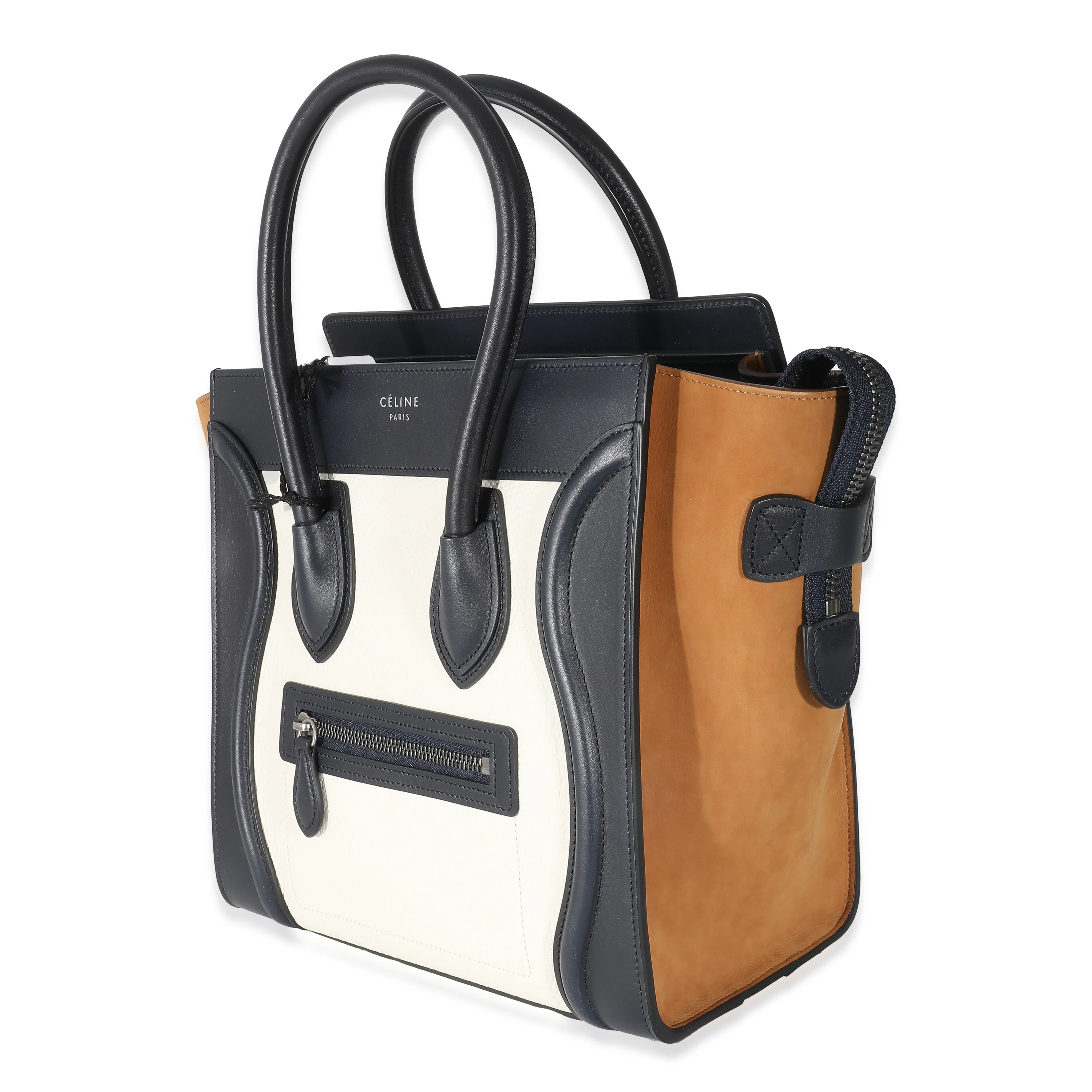 Celine Navy White Brown Tri-Color Calfskin Micro Luggage Tote - Image 2